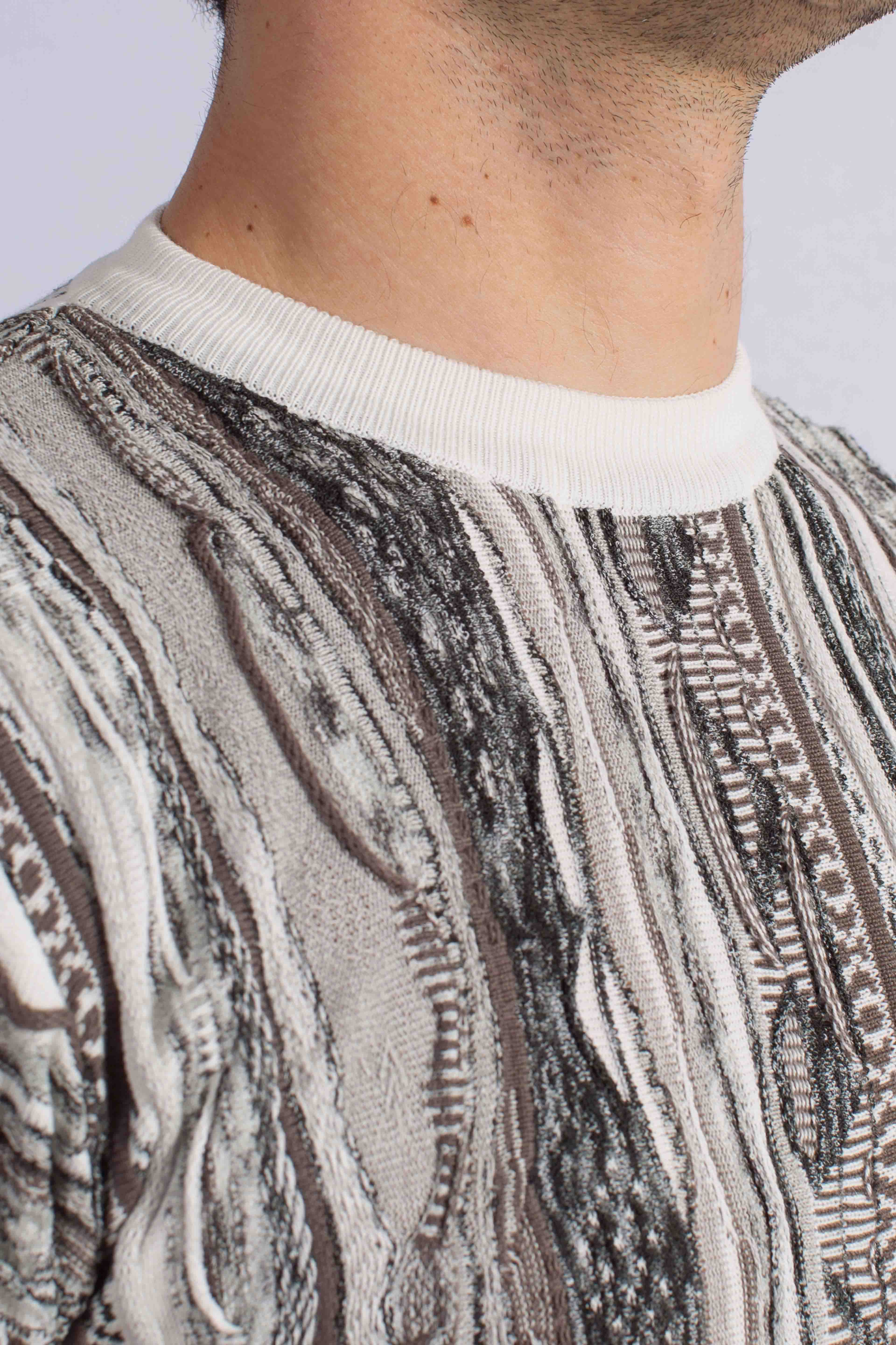 Maglia uomo mezza manica in cotone blend con fantasia jacquard multicolor