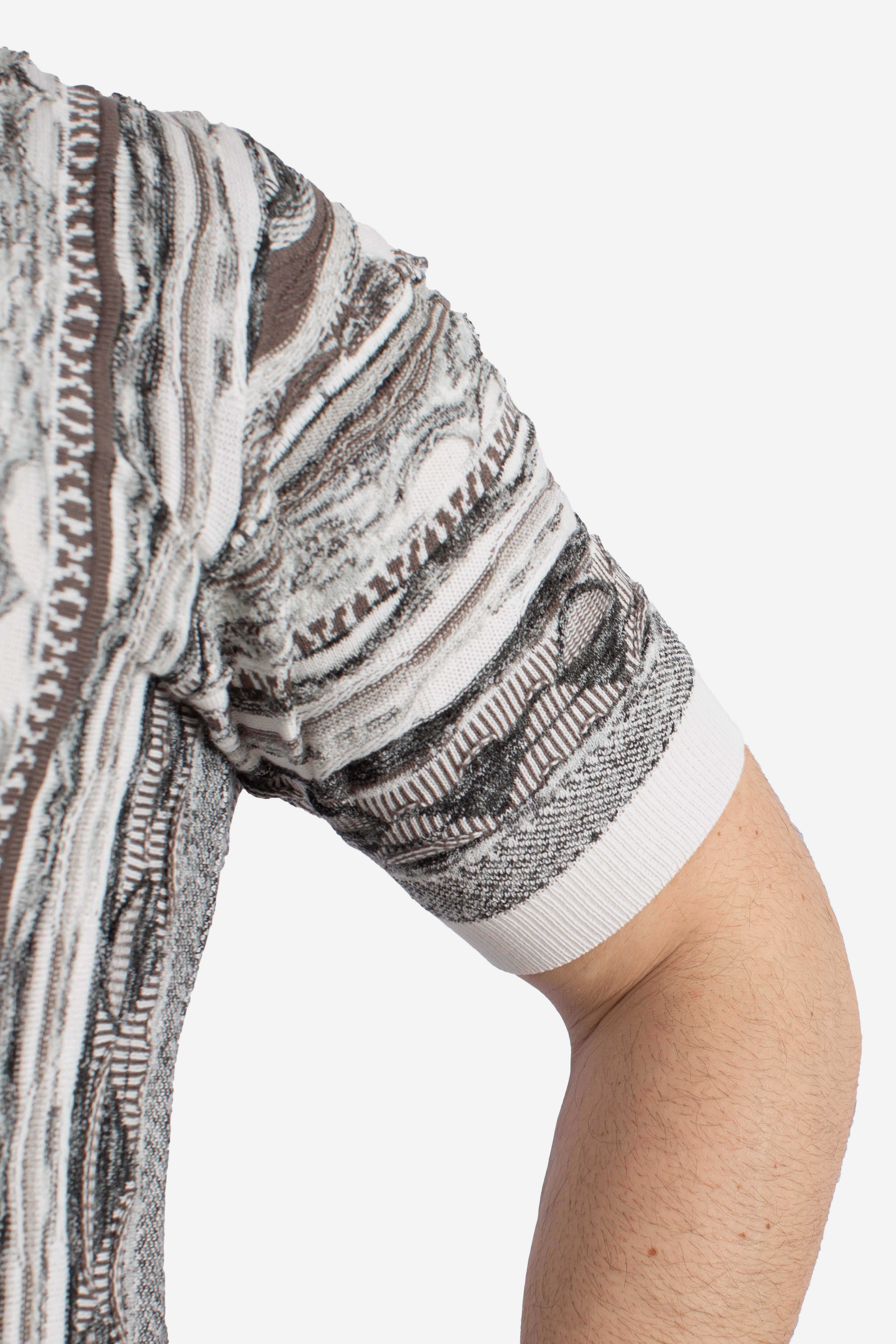 Maglia uomo mezza manica in cotone blend con fantasia jacquard multicolor