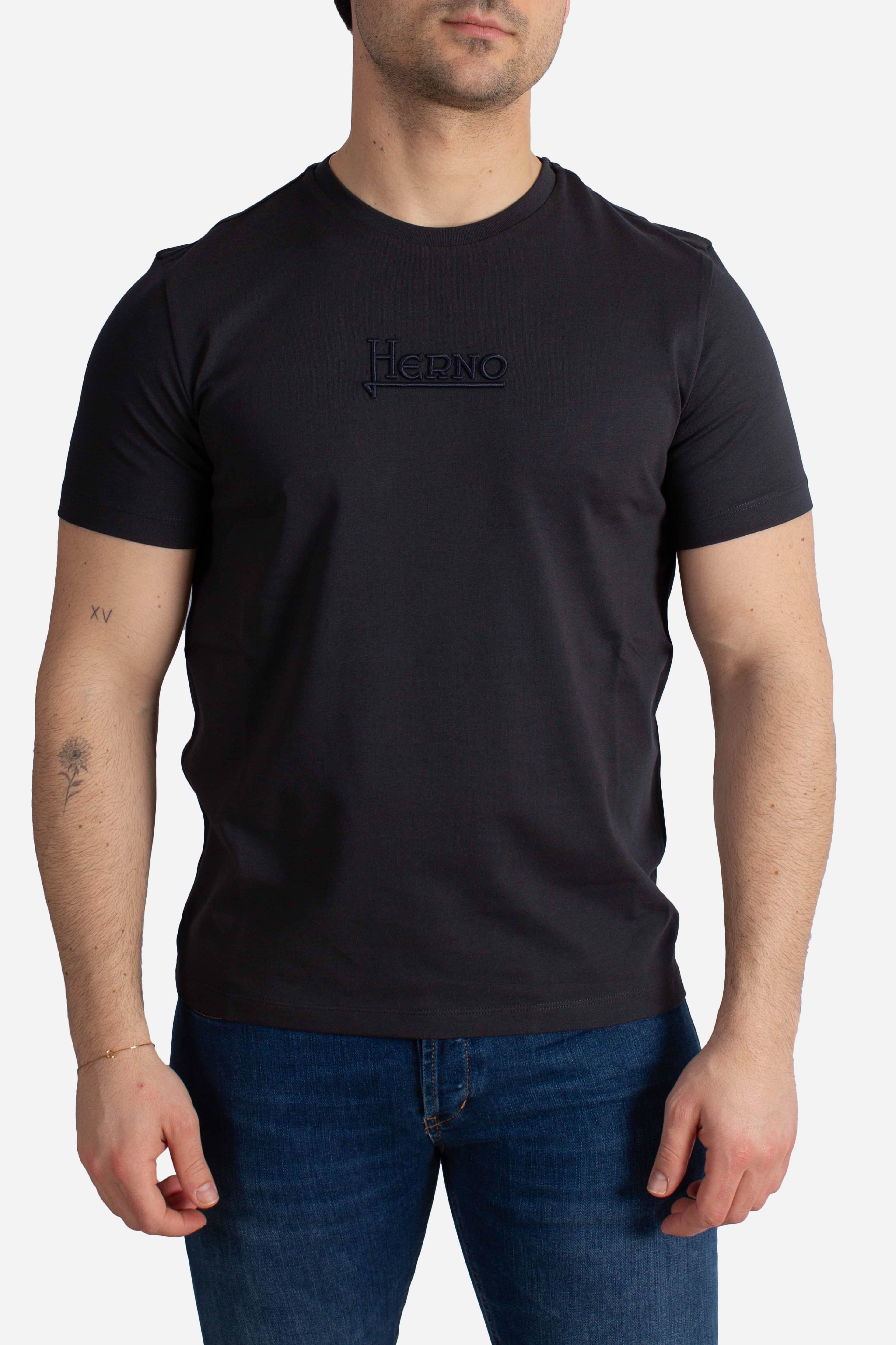 T-shirt blu in compact jersey con logo ricamato blu