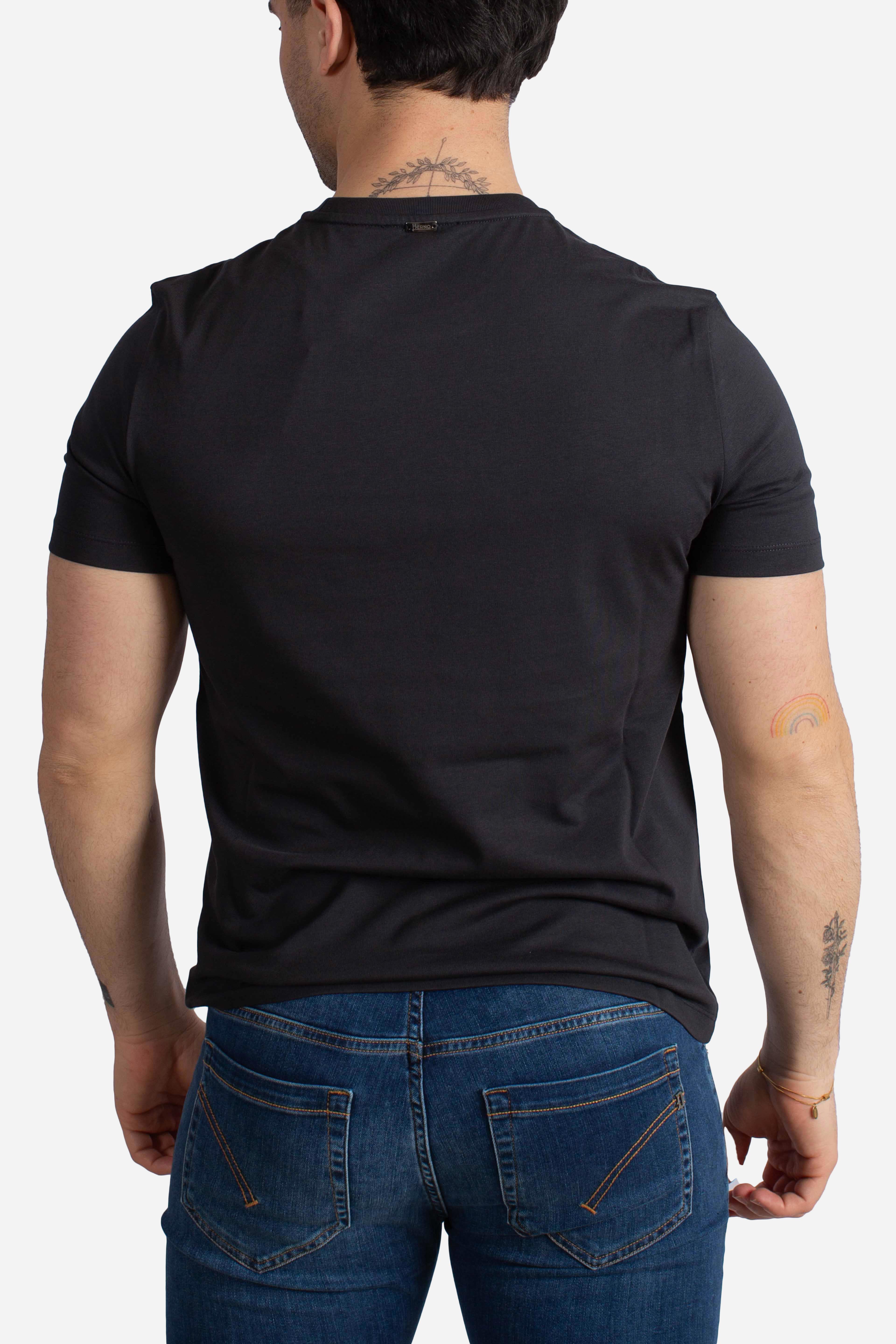 T-shirt blu in compact jersey con logo ricamato blu