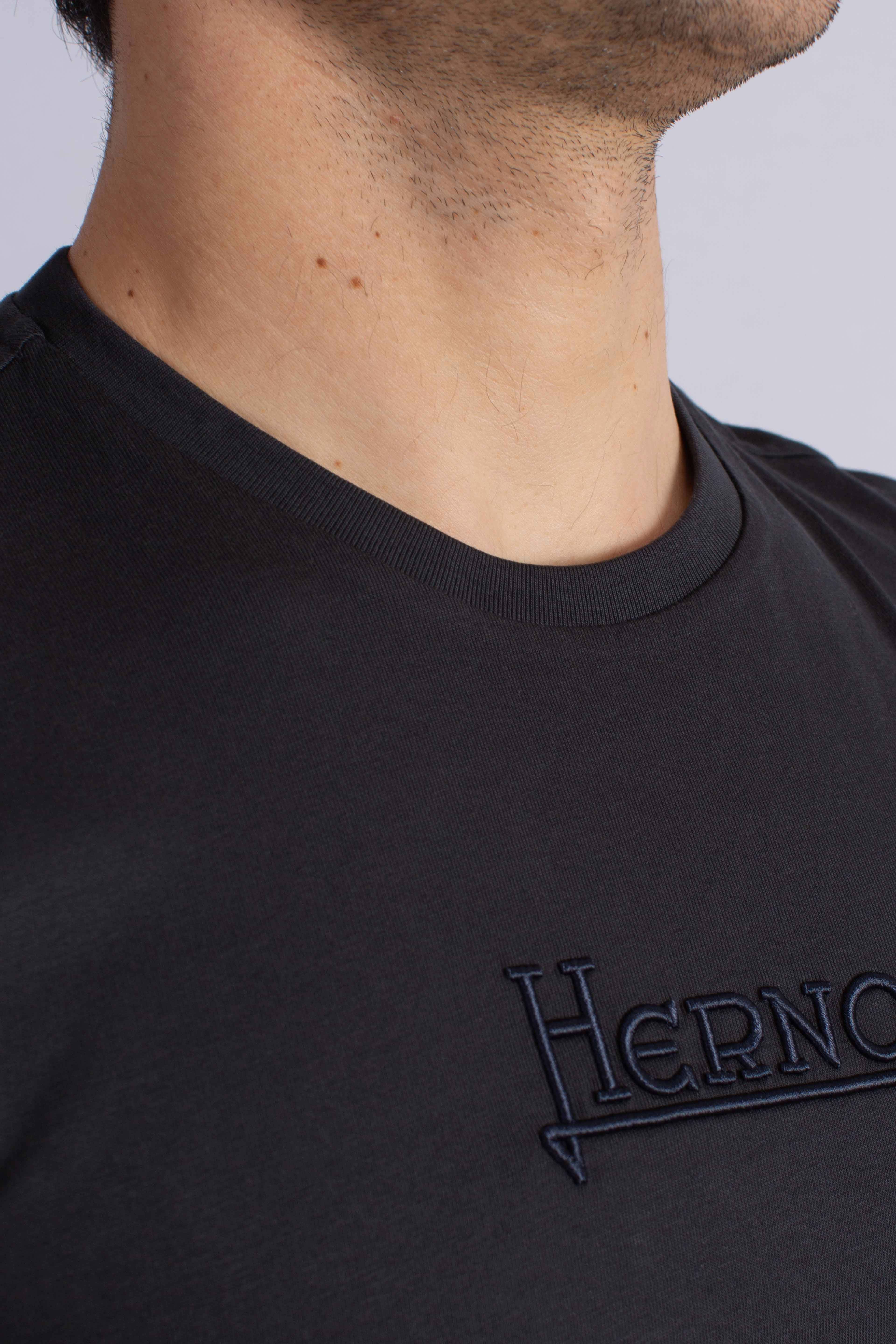 T-shirt blu in compact jersey con logo ricamato blu