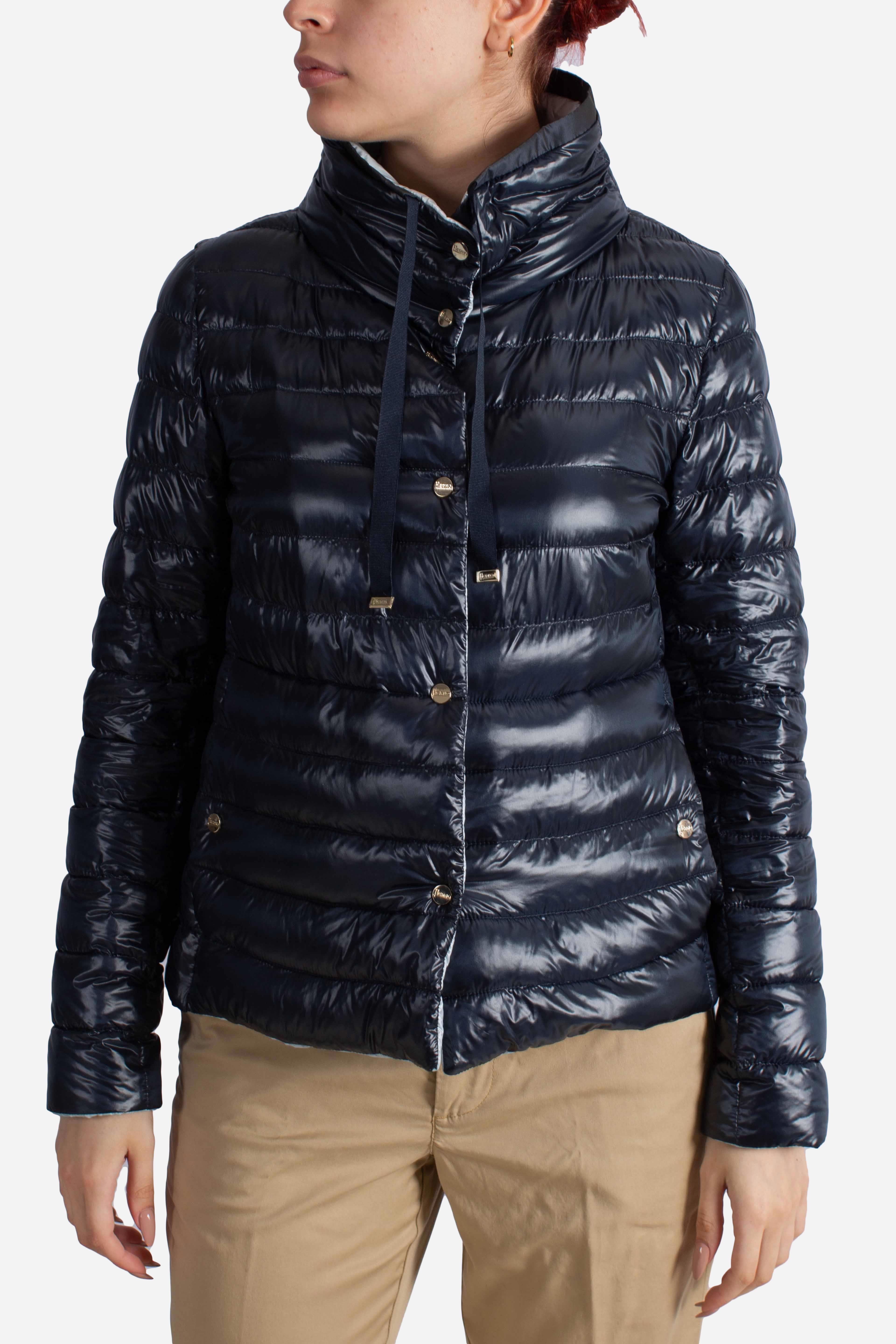 Piumino giacca donna blu celeste reversibile