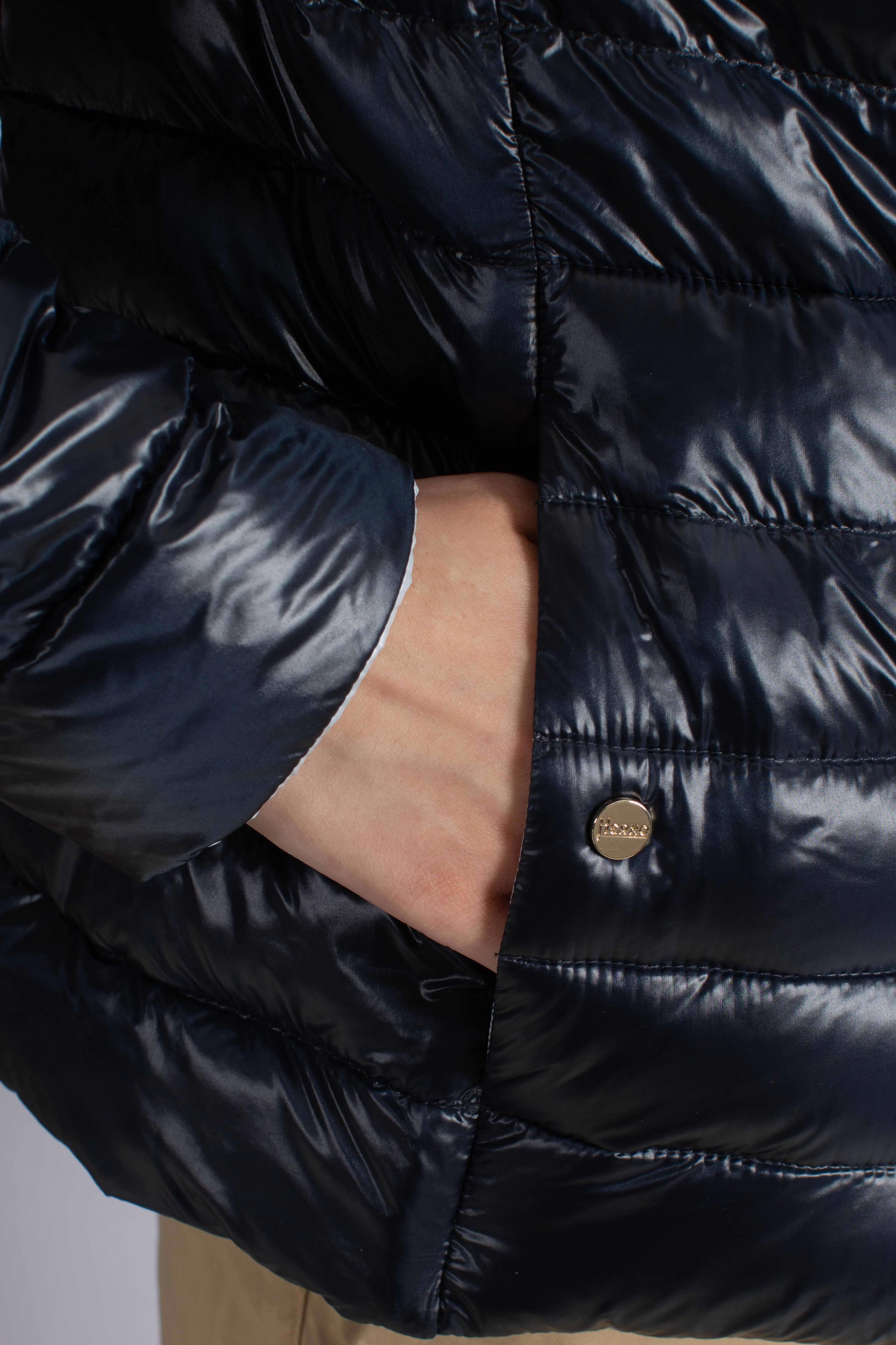 Piumino giacca donna blu celeste reversibile