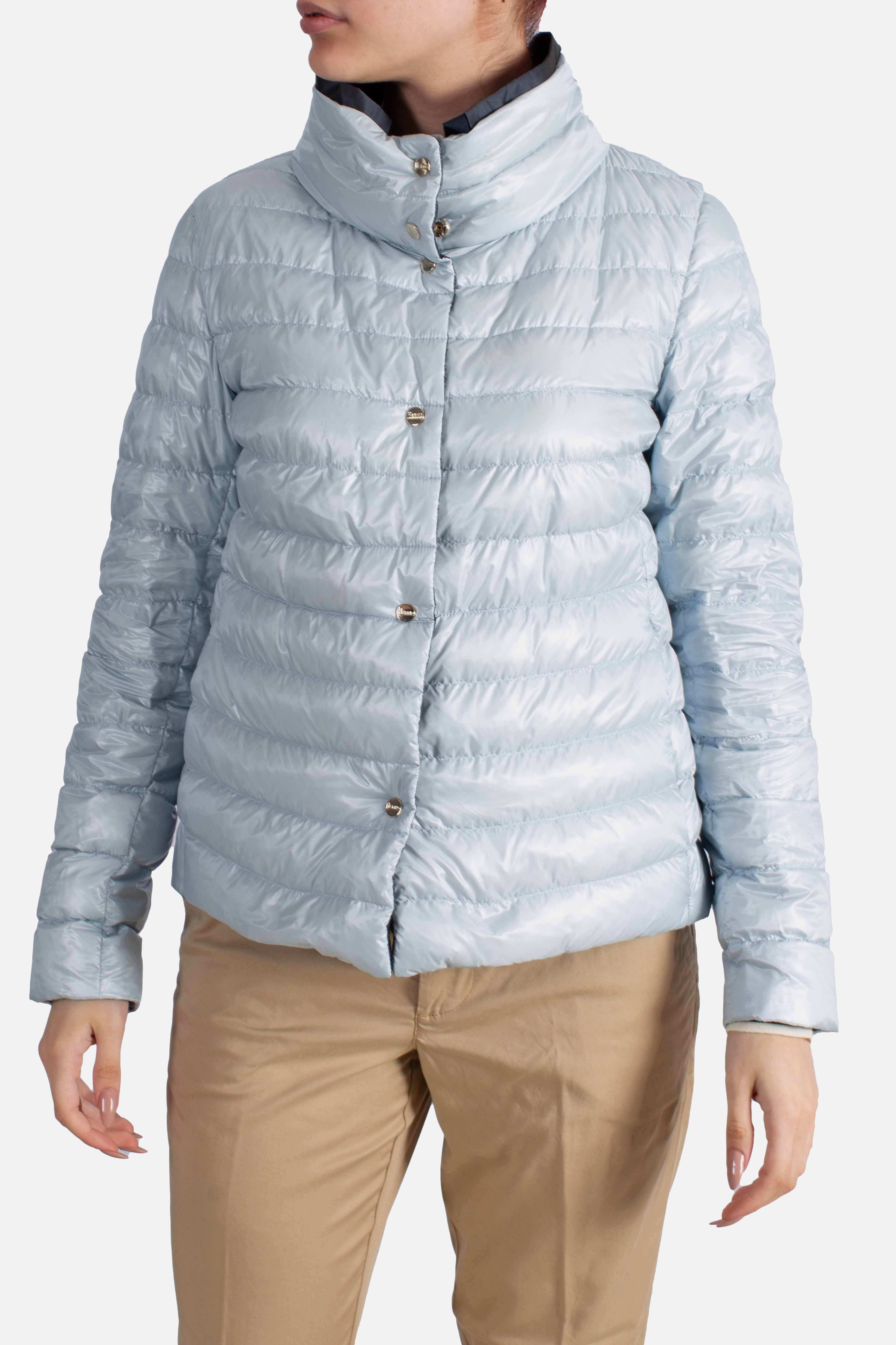 Piumino giacca donna blu celeste reversibile