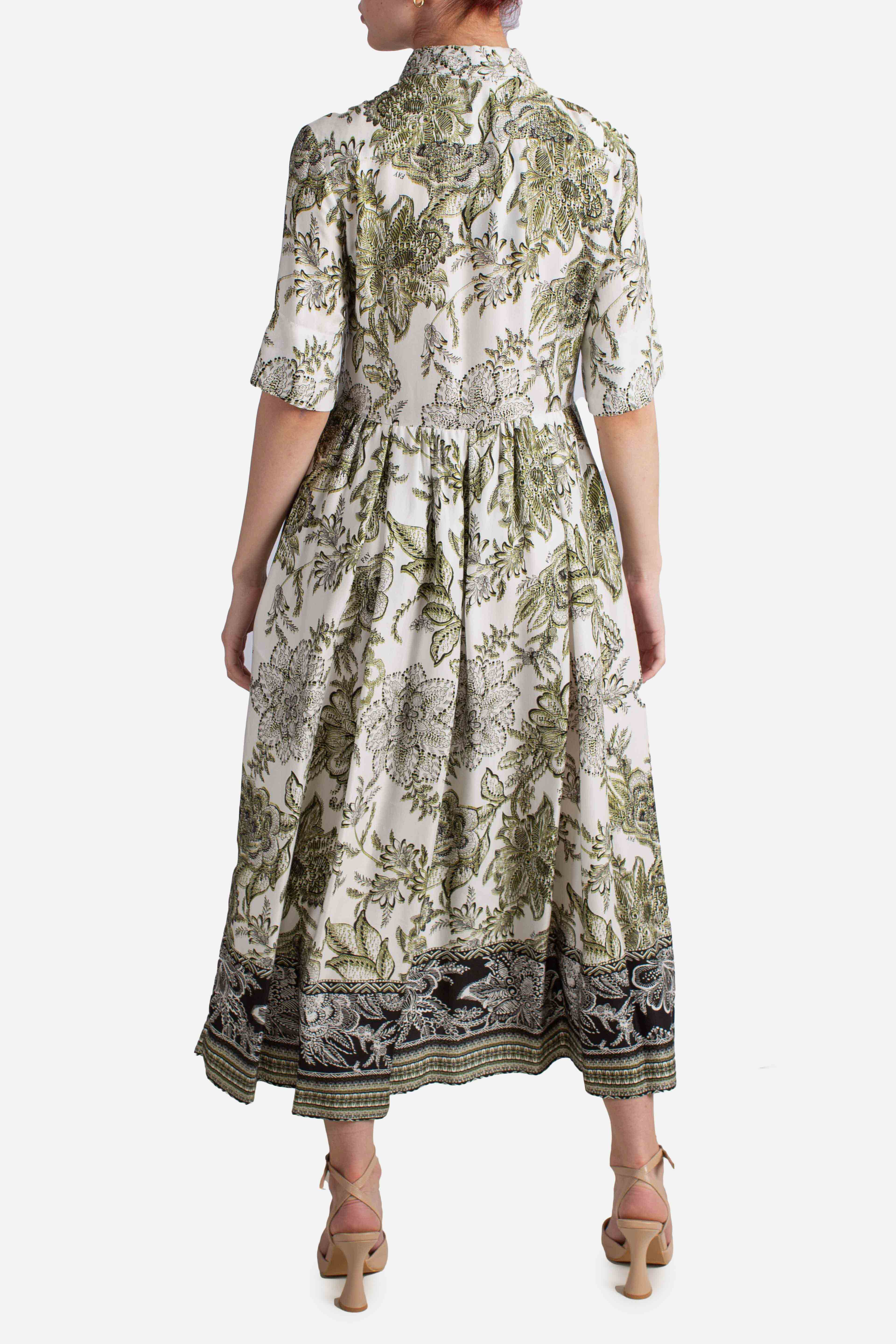 Abito Chemisier in Twill di Viscosa bianco verde nero