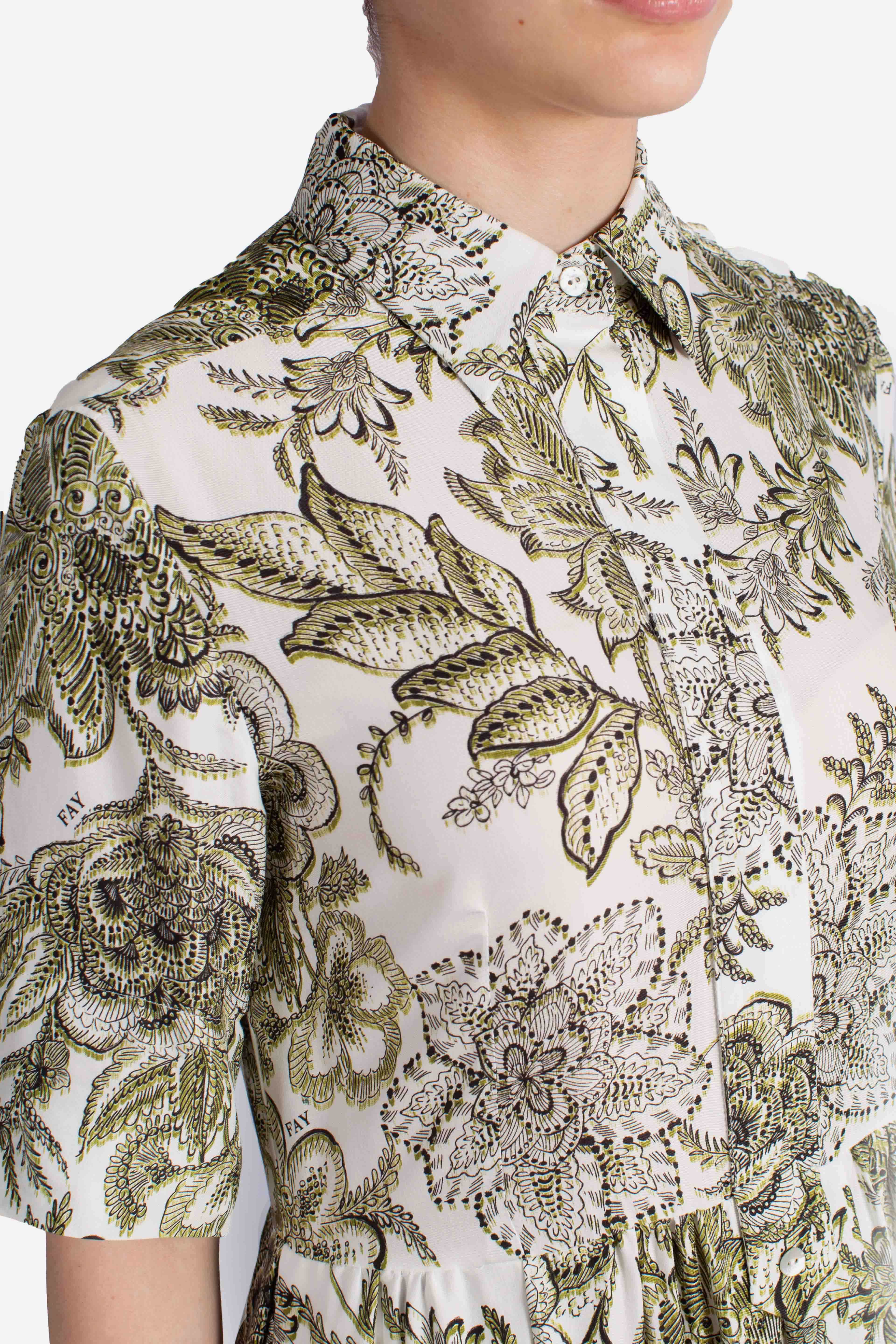 Abito Chemisier in Twill di Viscosa bianco verde nero