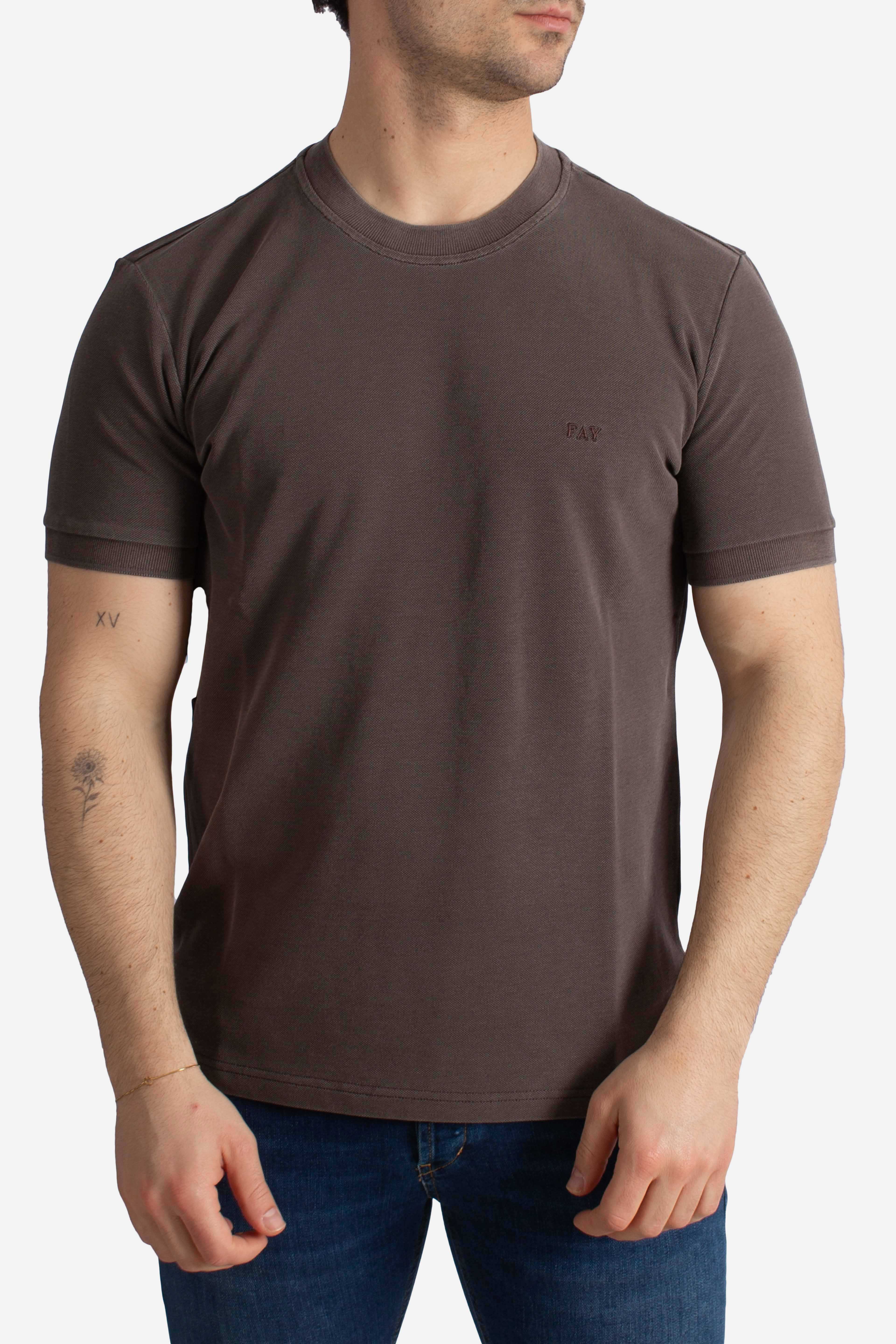 T-shirt Comfort Fit in Piquet di Cotone moro