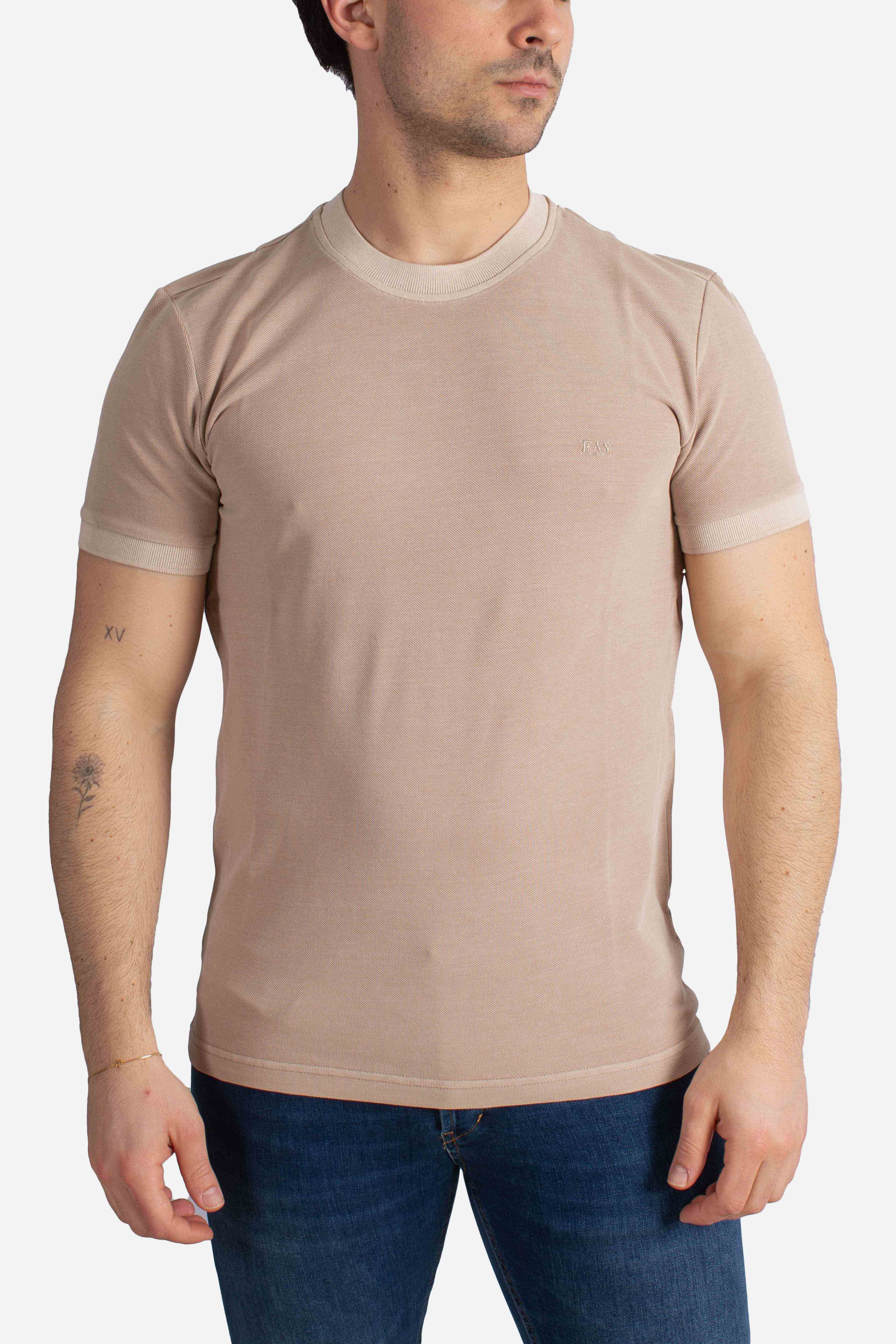 T-shirt Comfort Fit in Piquet di Cotone beige