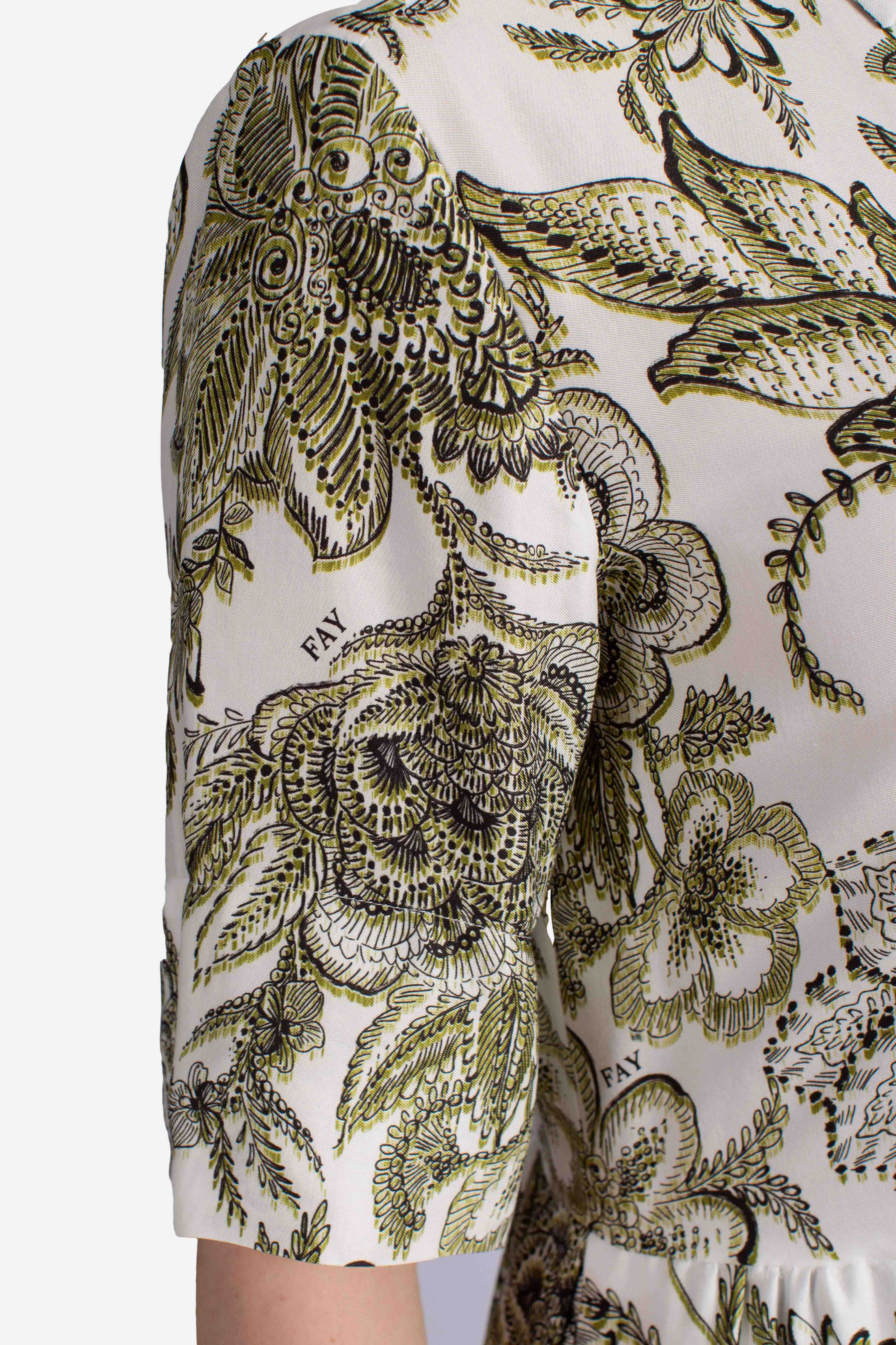 Abito Chemisier in Twill di Viscosa bianco verde nero