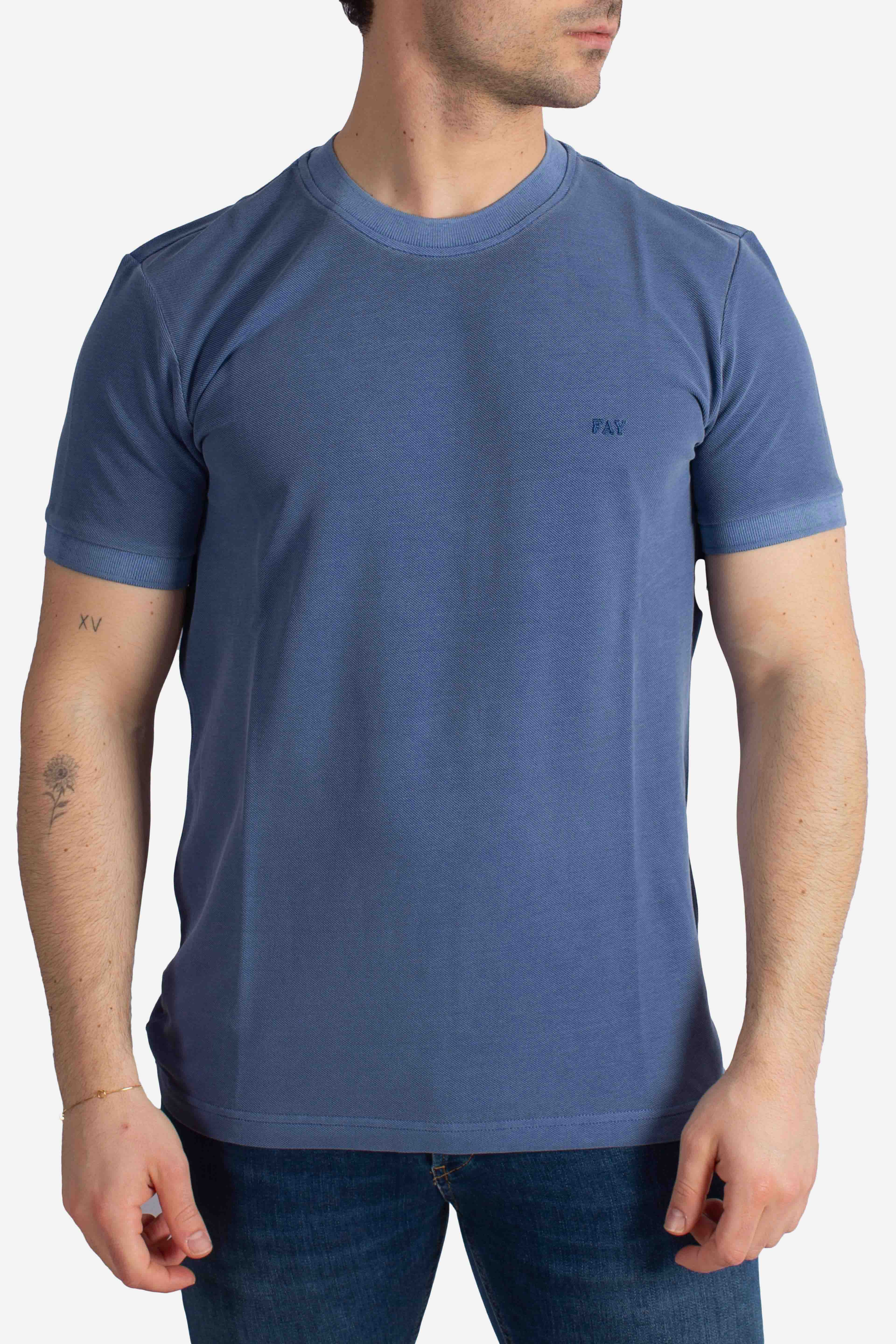 T-shirt Comfort Fit in Piquet di Cotone blu denim