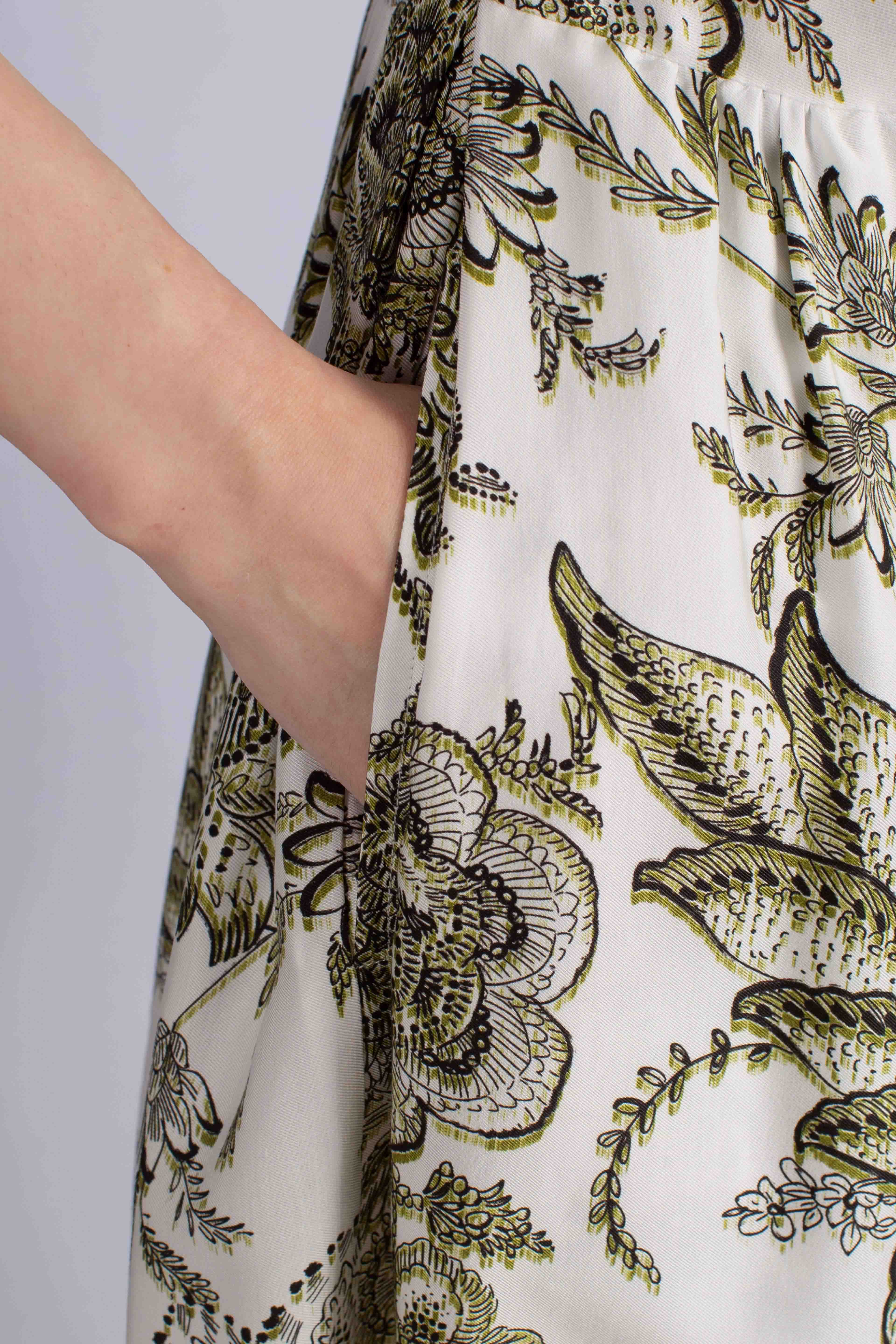 Abito Chemisier in Twill di Viscosa bianco verde nero