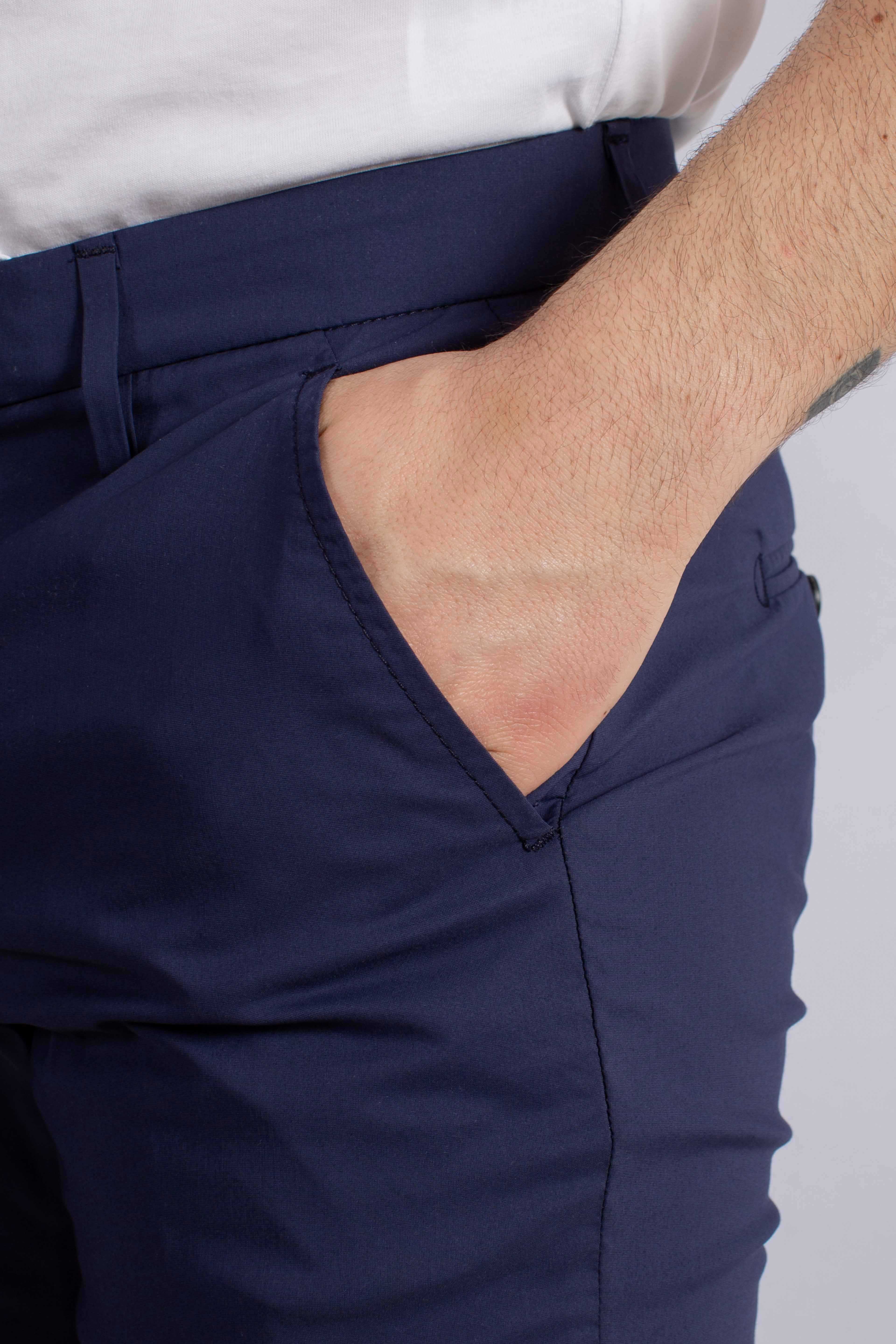 Pantalone slim chino Gaubert in popeline cotone nylon blue royal