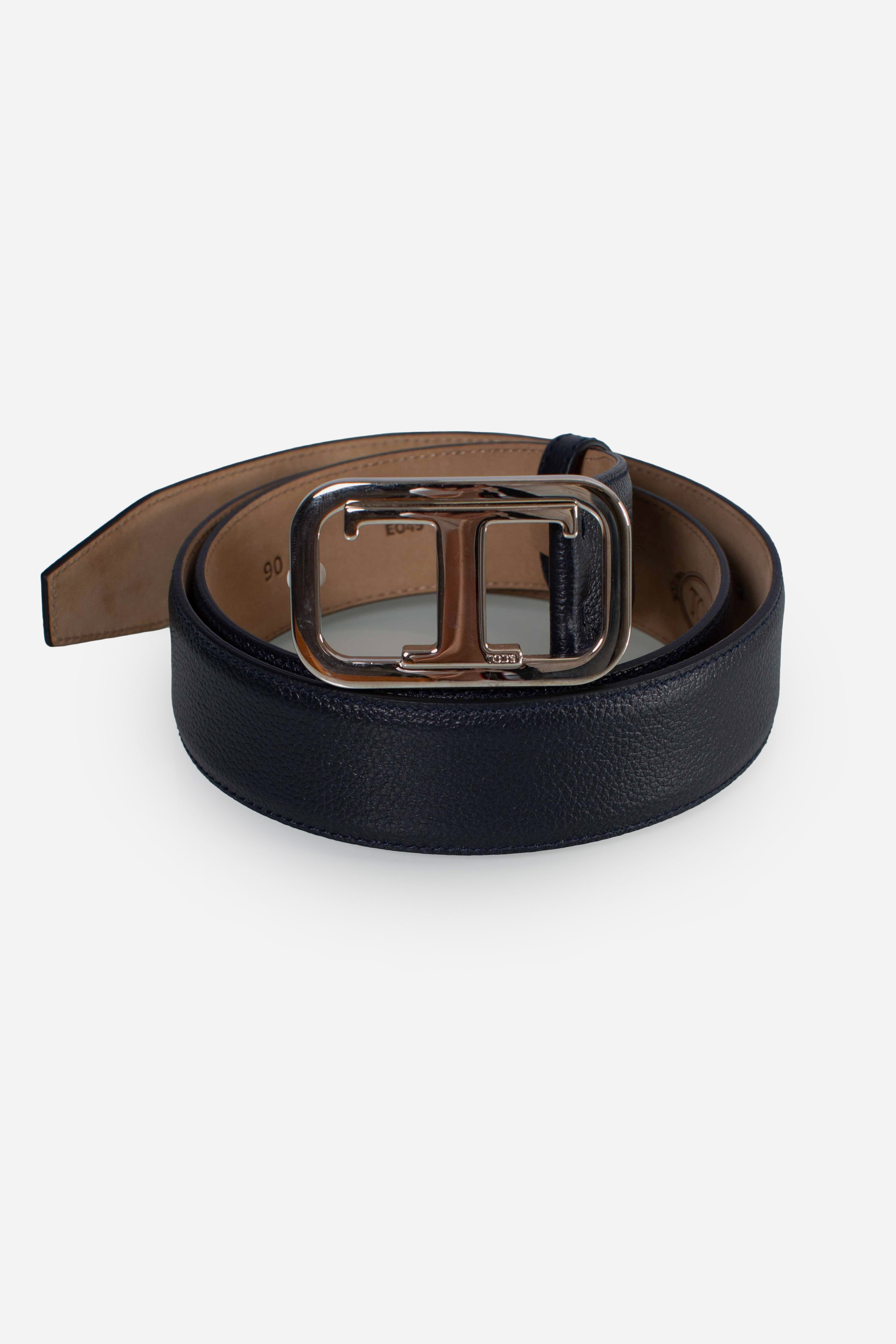 Cintura in pelle Tod's T Monogram in metallo Blu