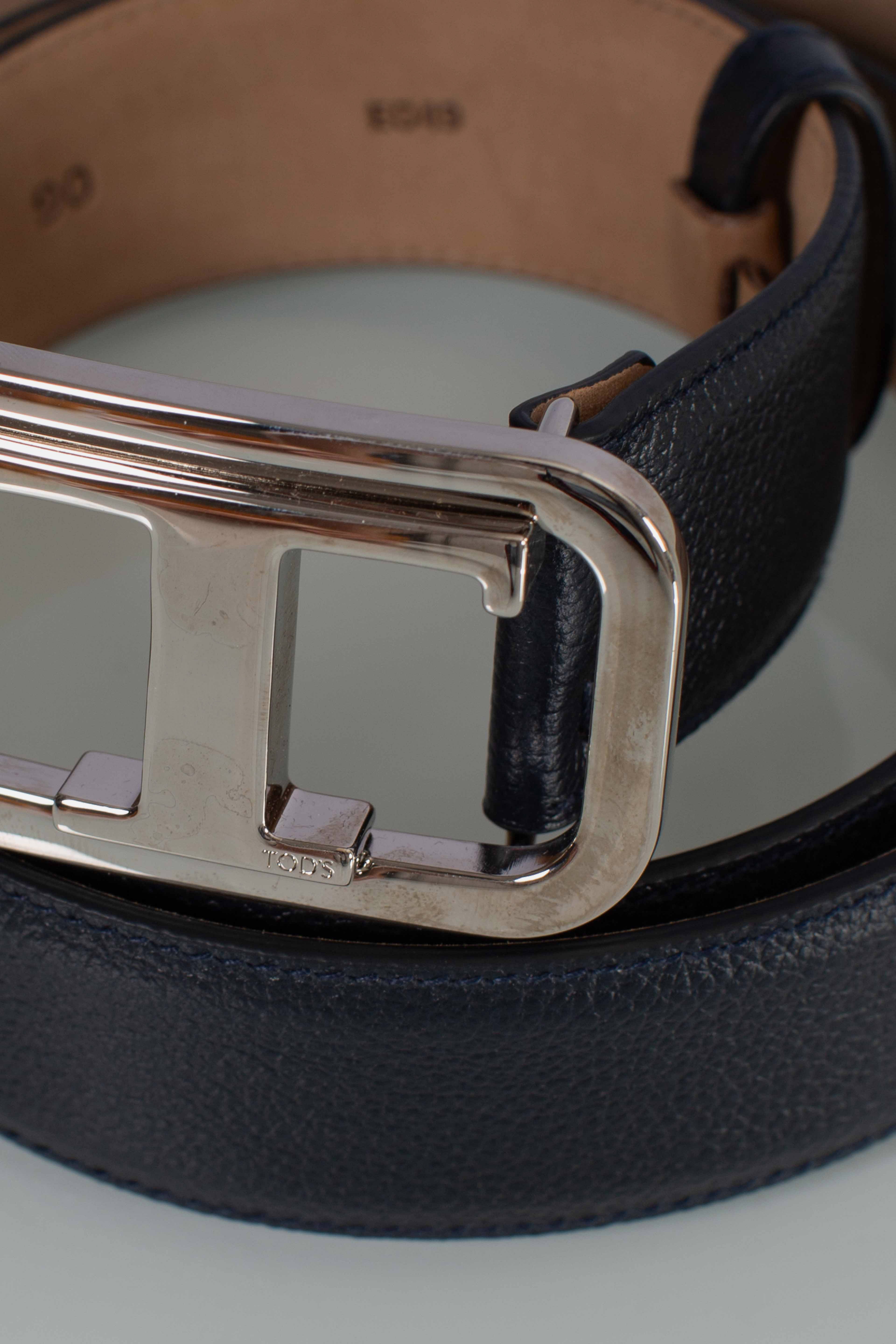 Cintura in pelle Tod's T Monogram in metallo Blu