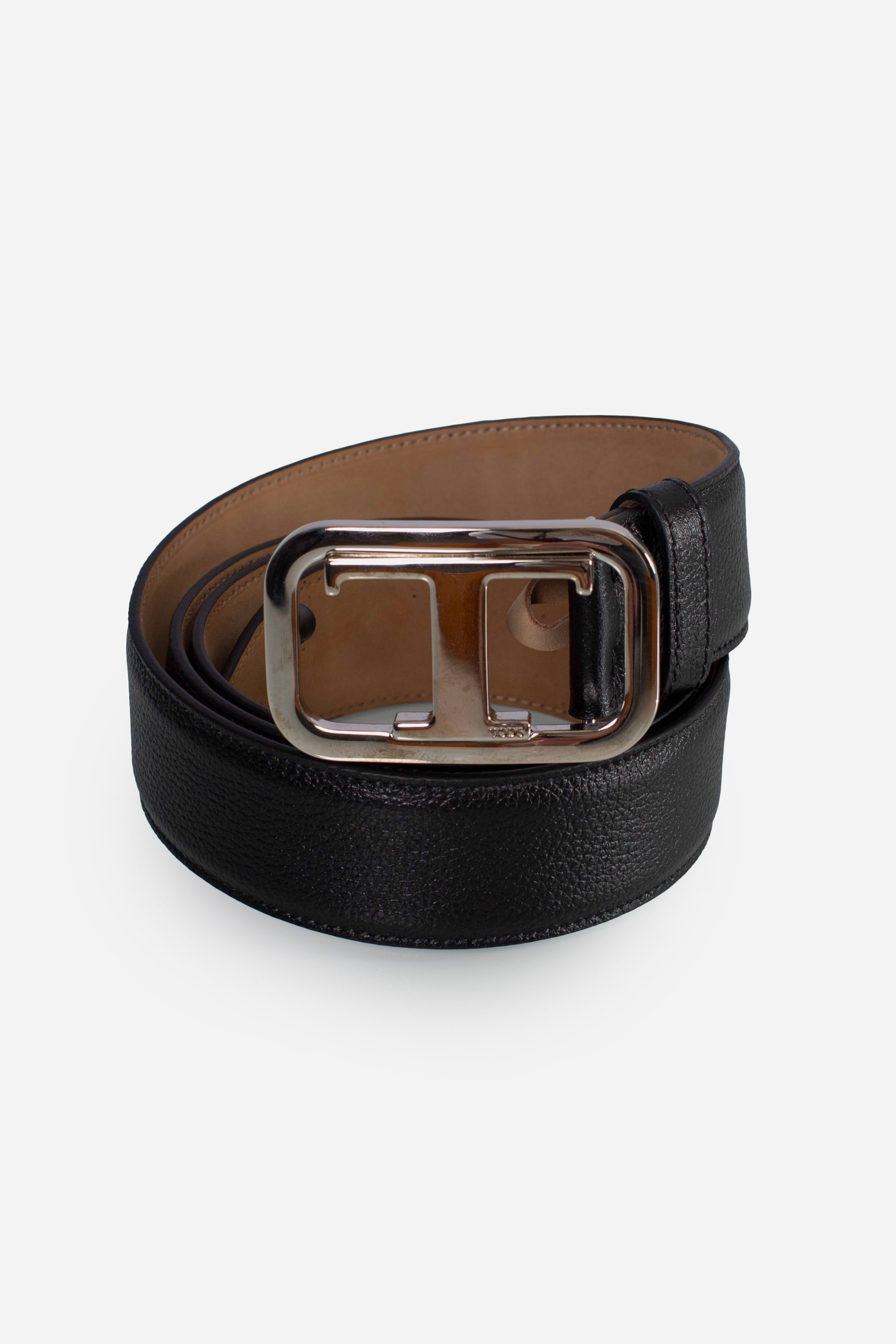 Cintura in pelle Tod's T Monogram in metallo nero