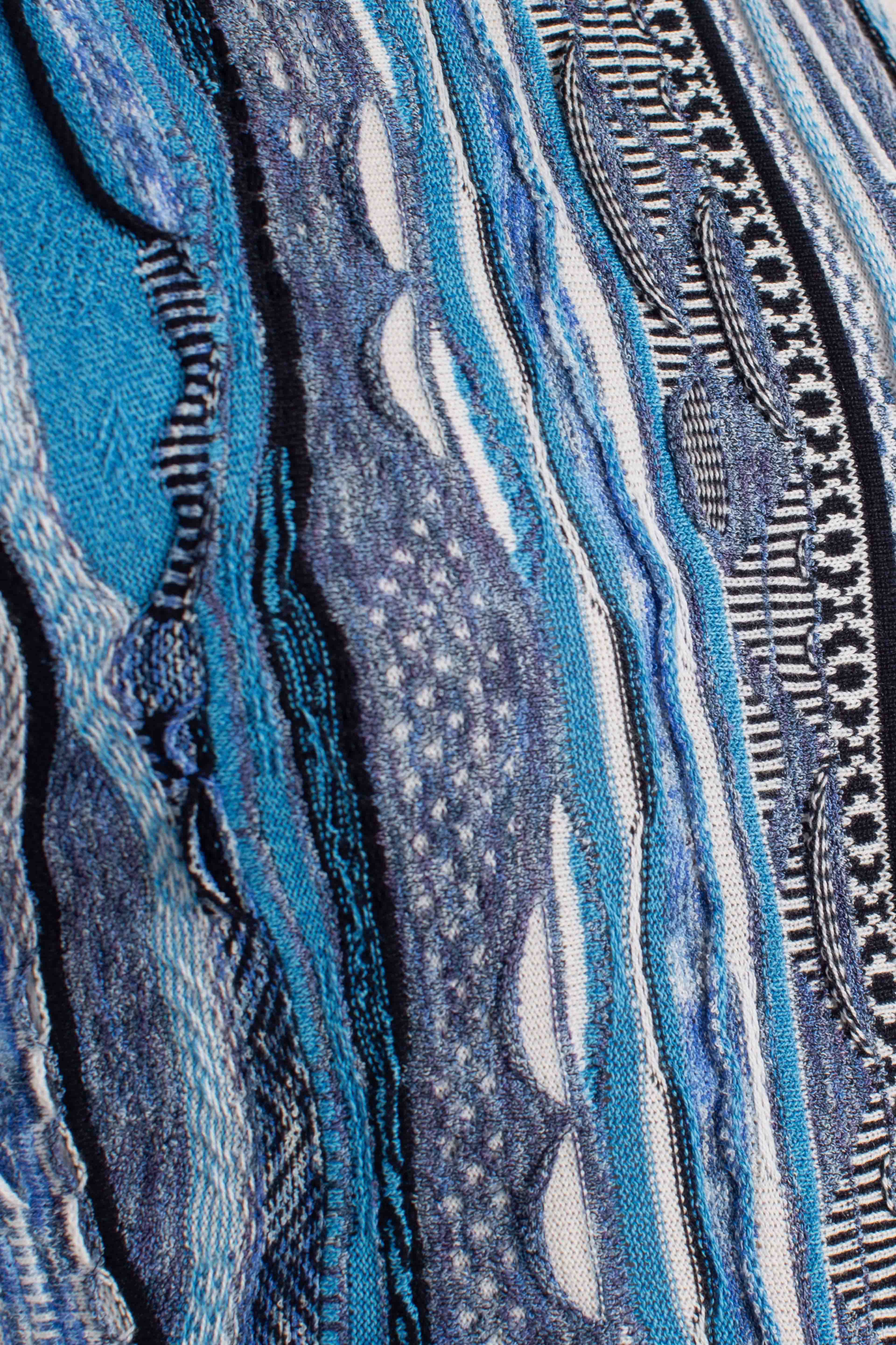 Maglia uomo mezza manica in cotone blend con fantasia jacquard nei toni del blu