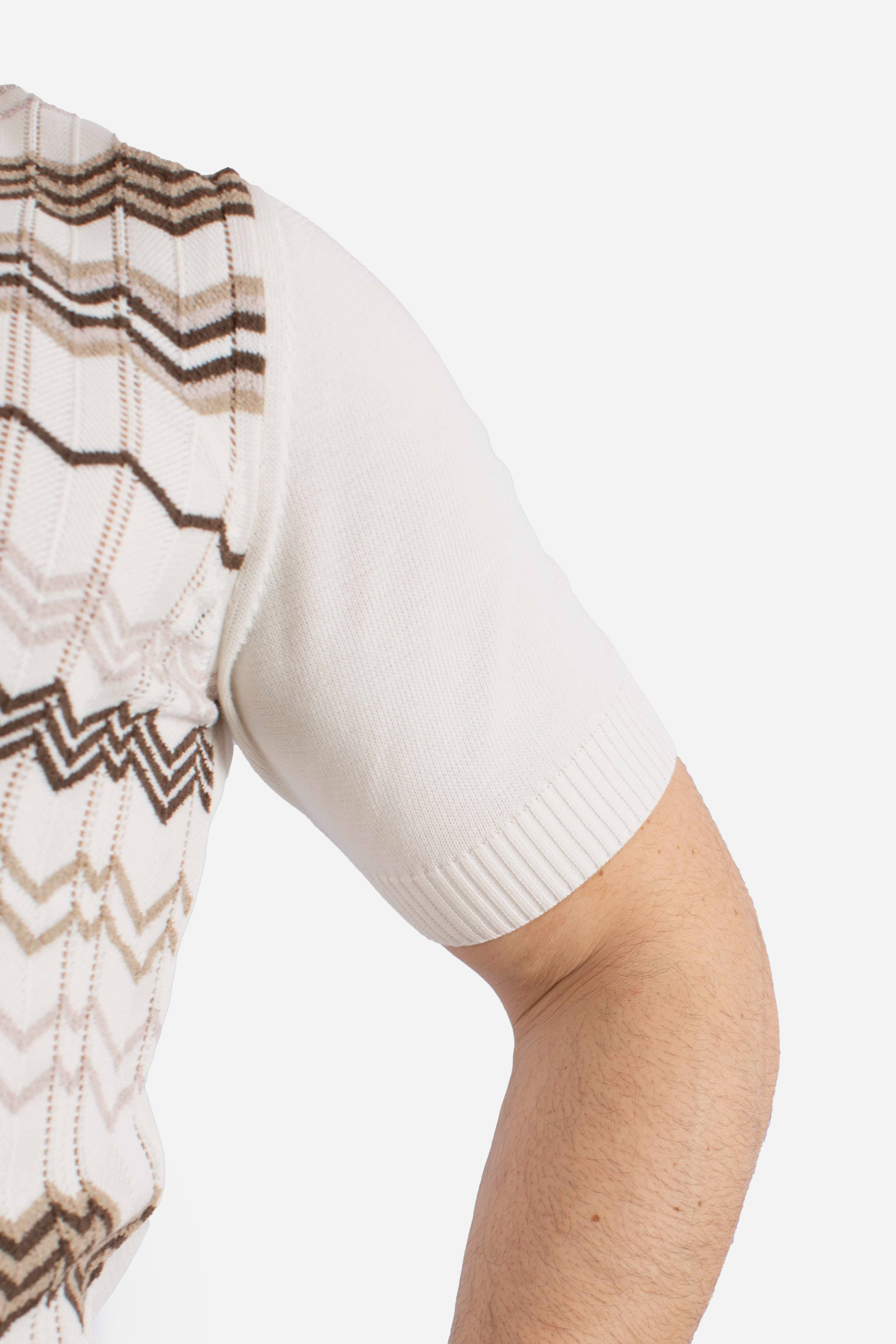 Polo uomo in cotone stretch panna con motivo jacquard geometrico