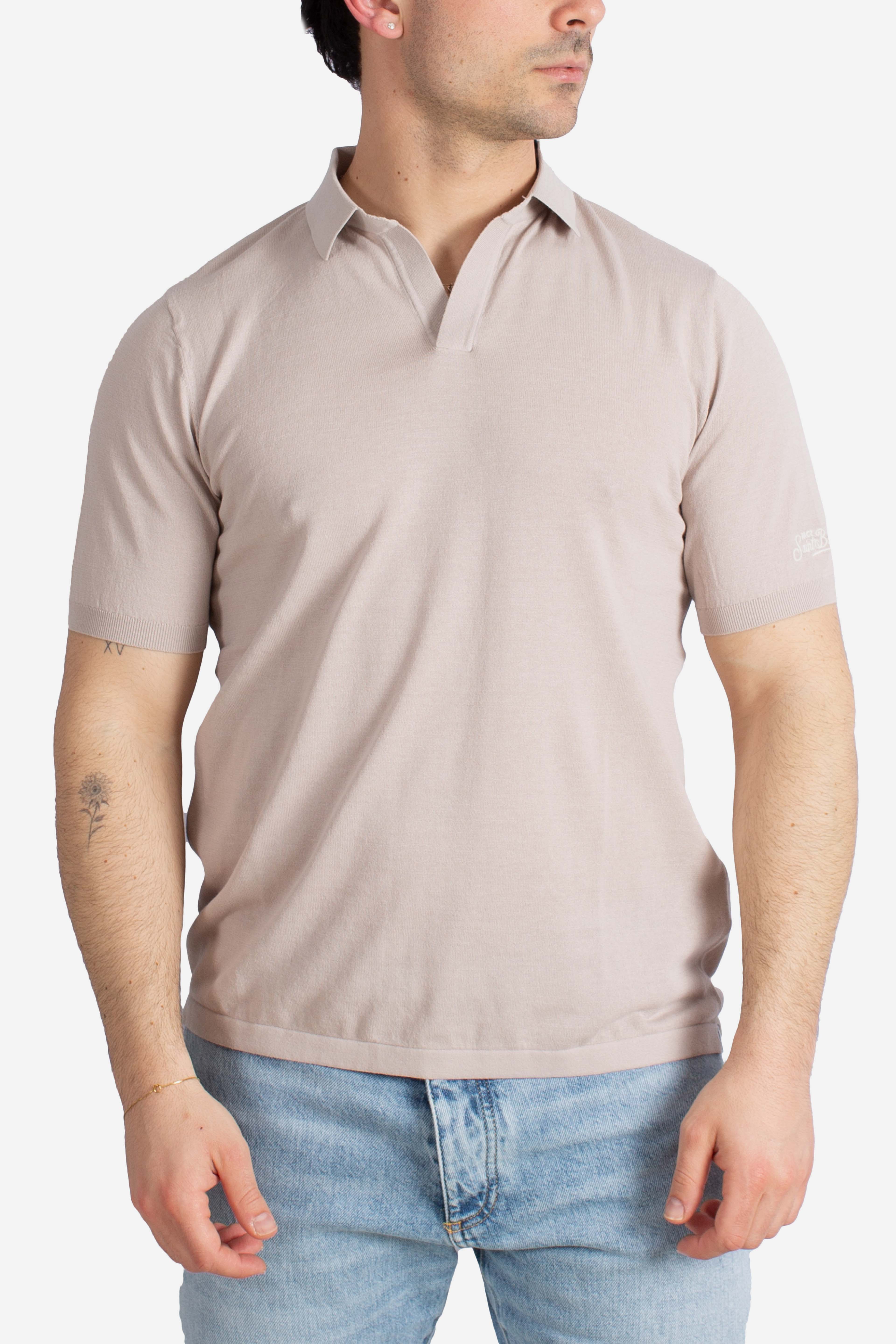 Polo Sloan senza bottoni in maglia stone light