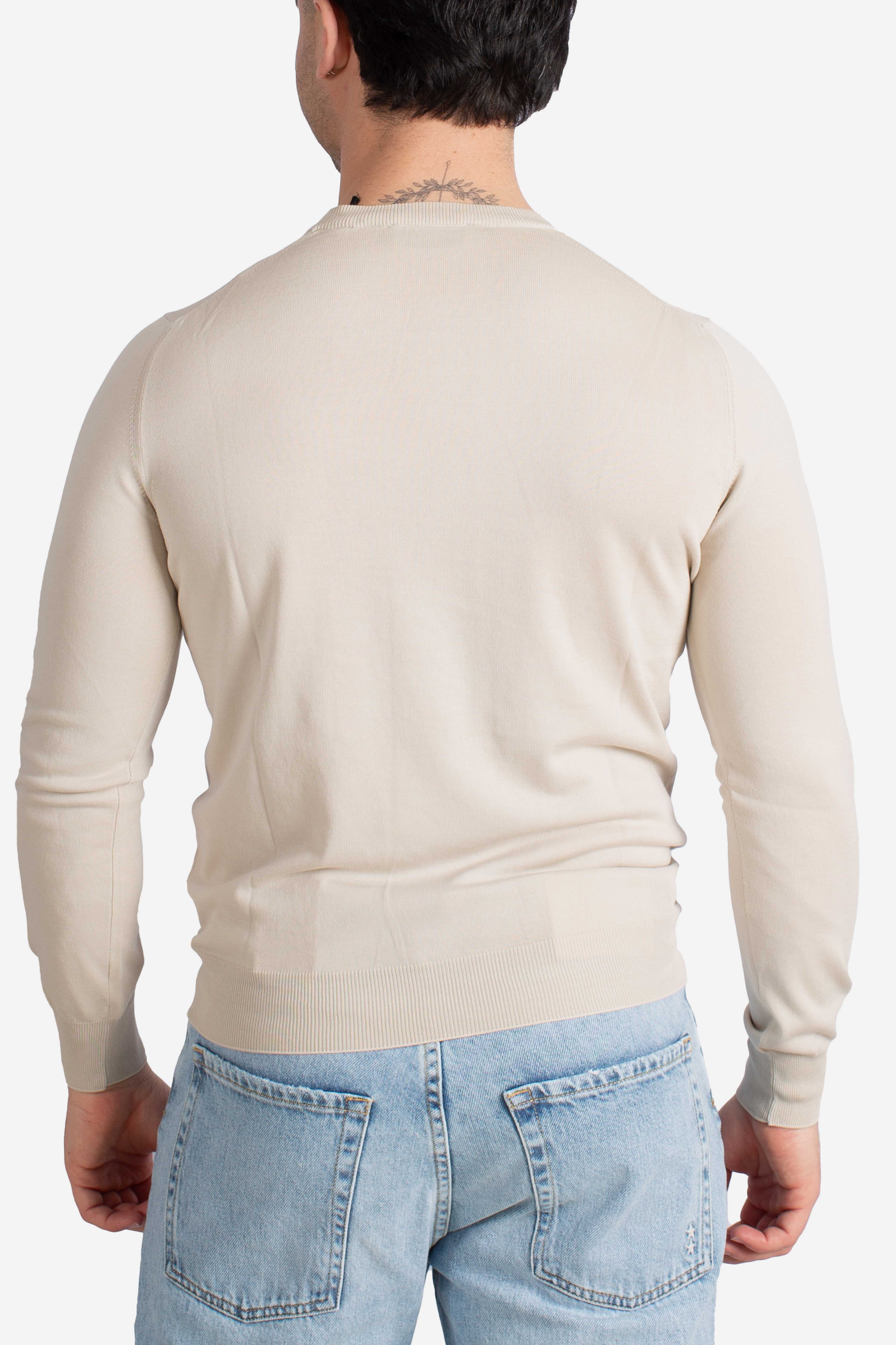 Maglia girocollo in cotone extrafine beige chiaro