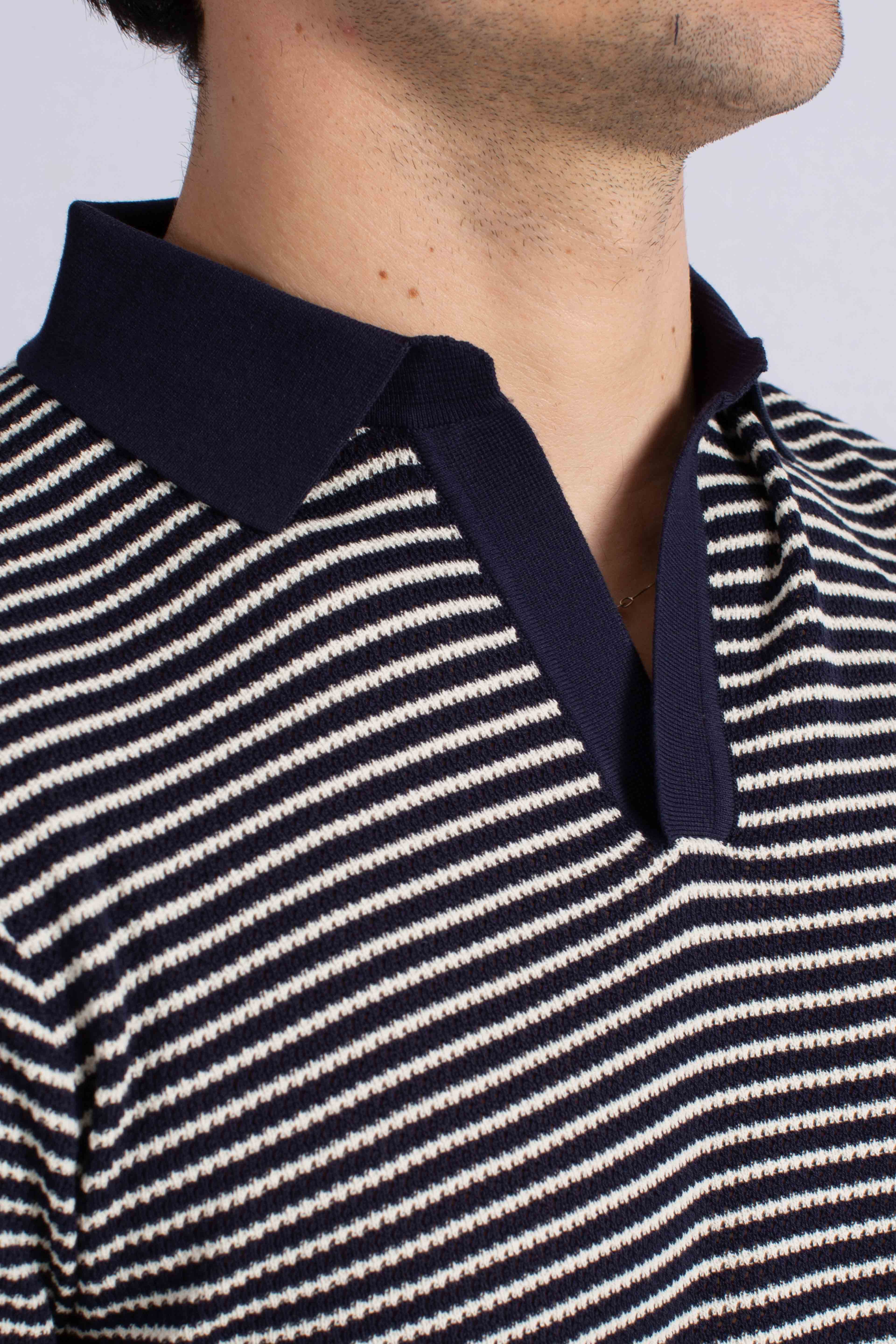 Polo in maglia Sloan stripes cotton white blue senza bottoni