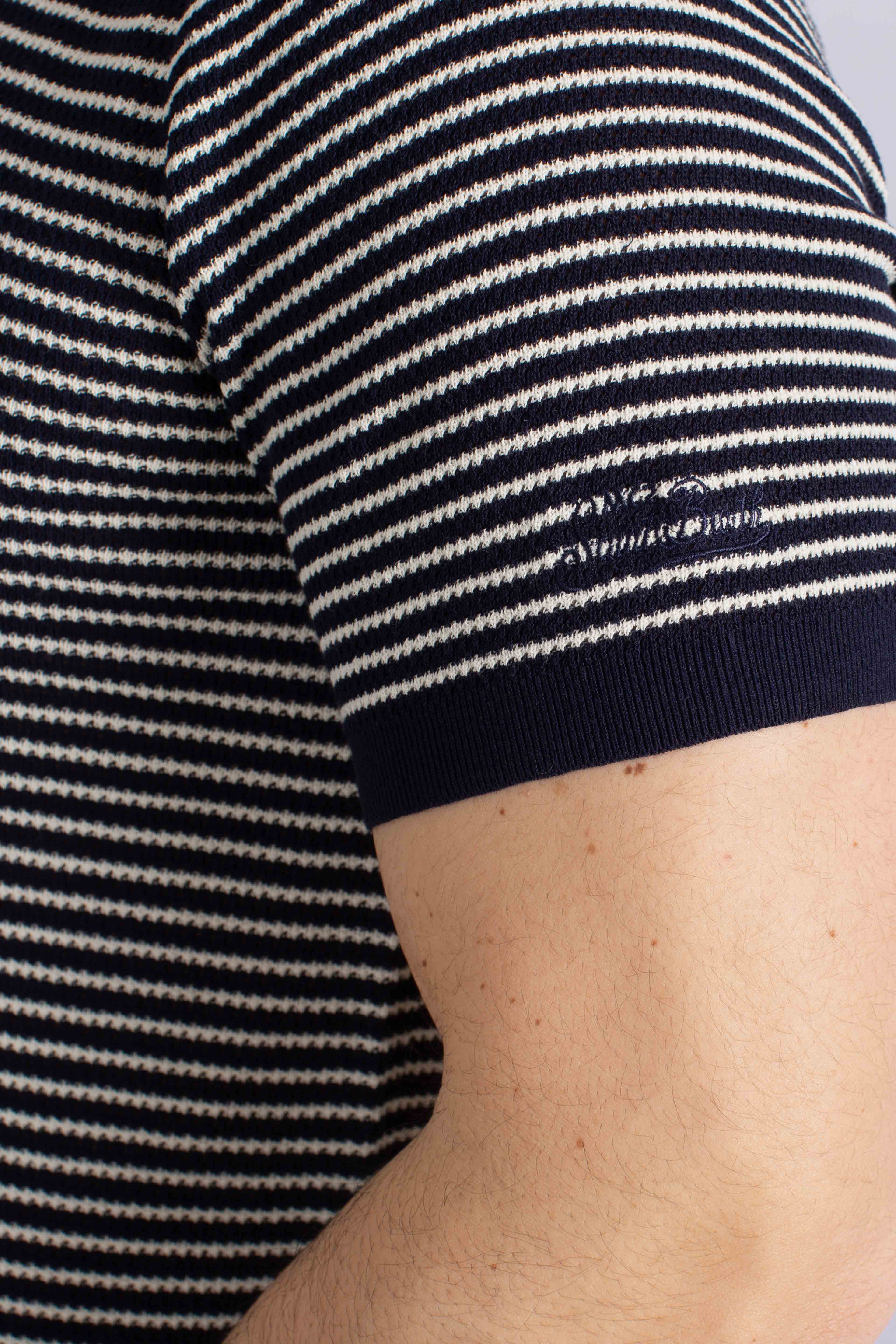 Polo in maglia Sloan stripes cotton white blue senza bottoni