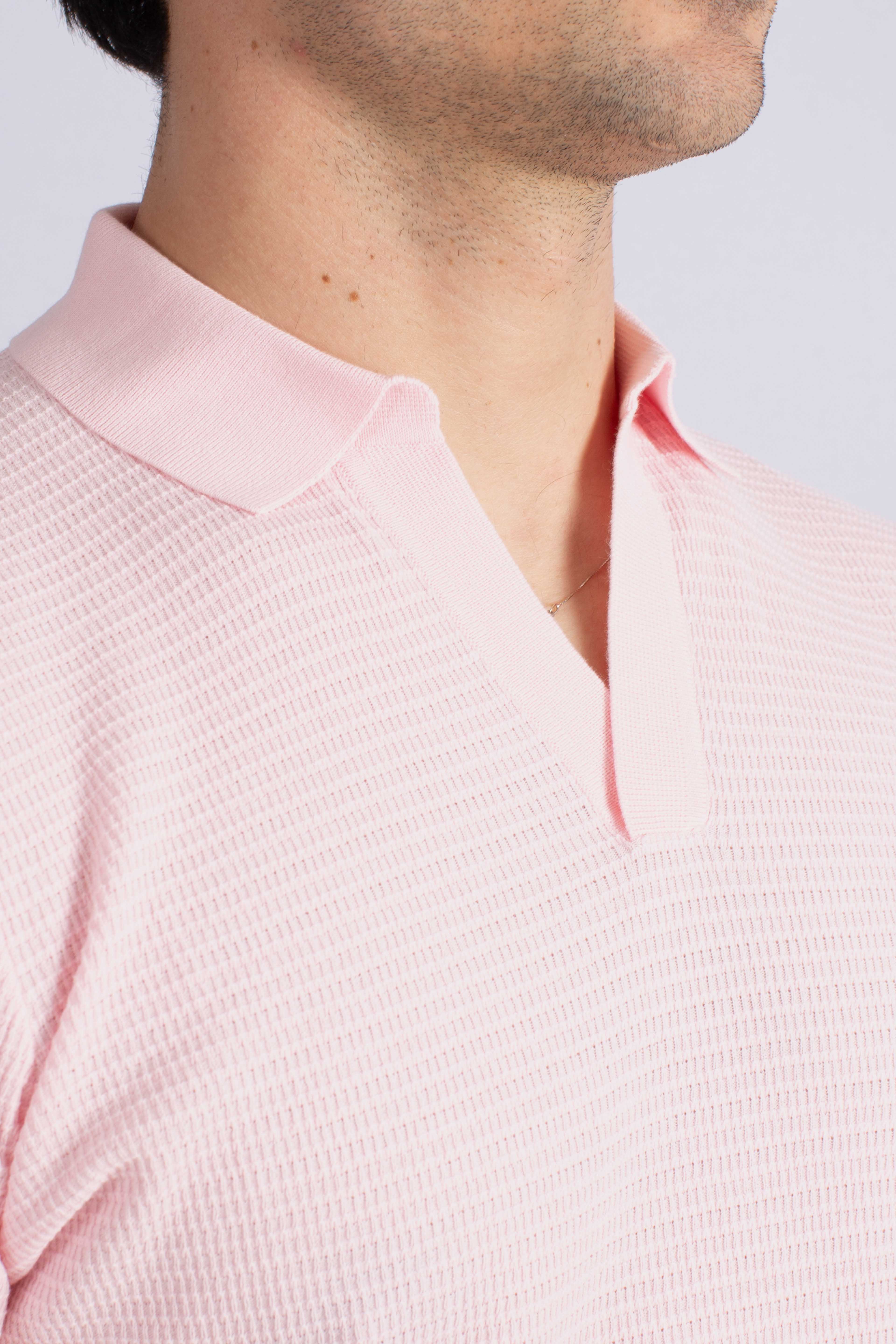 Polo in maglia Sloan waffle cotton pink senza bottoni