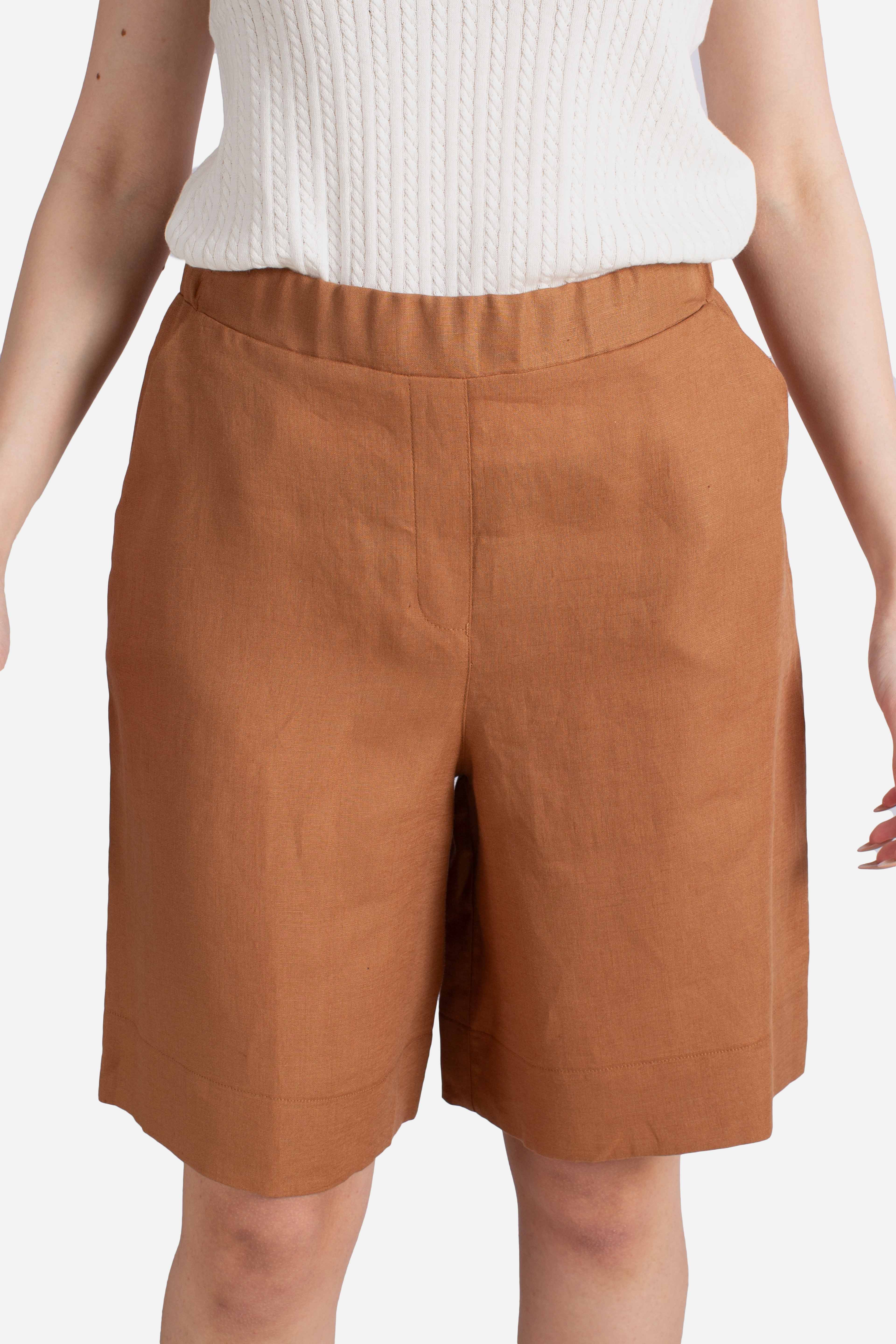 Pantaloncino donna Gran Sasso in lino cognac