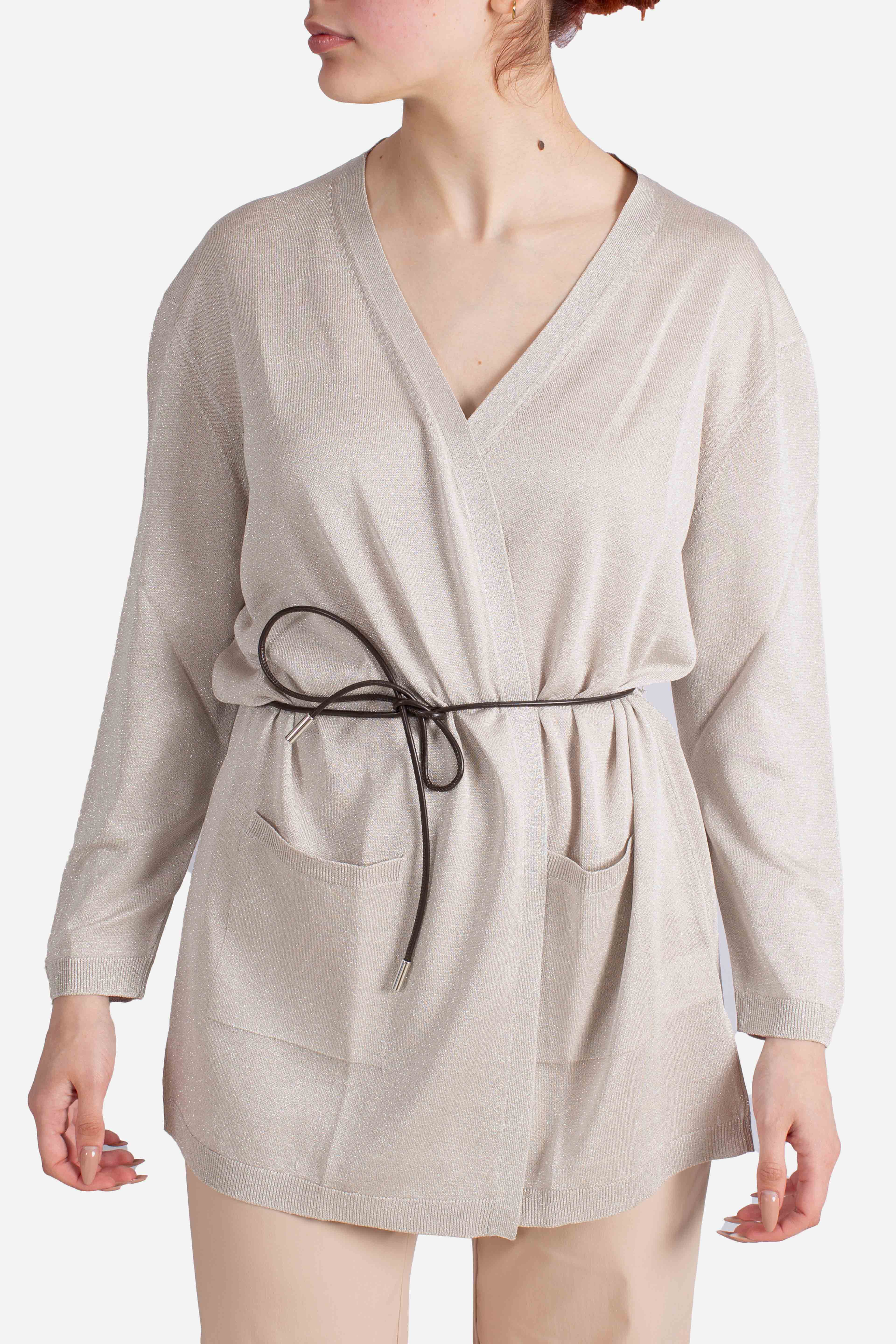 Cardigan Gran Sasso in maglia lurex con cintura oro