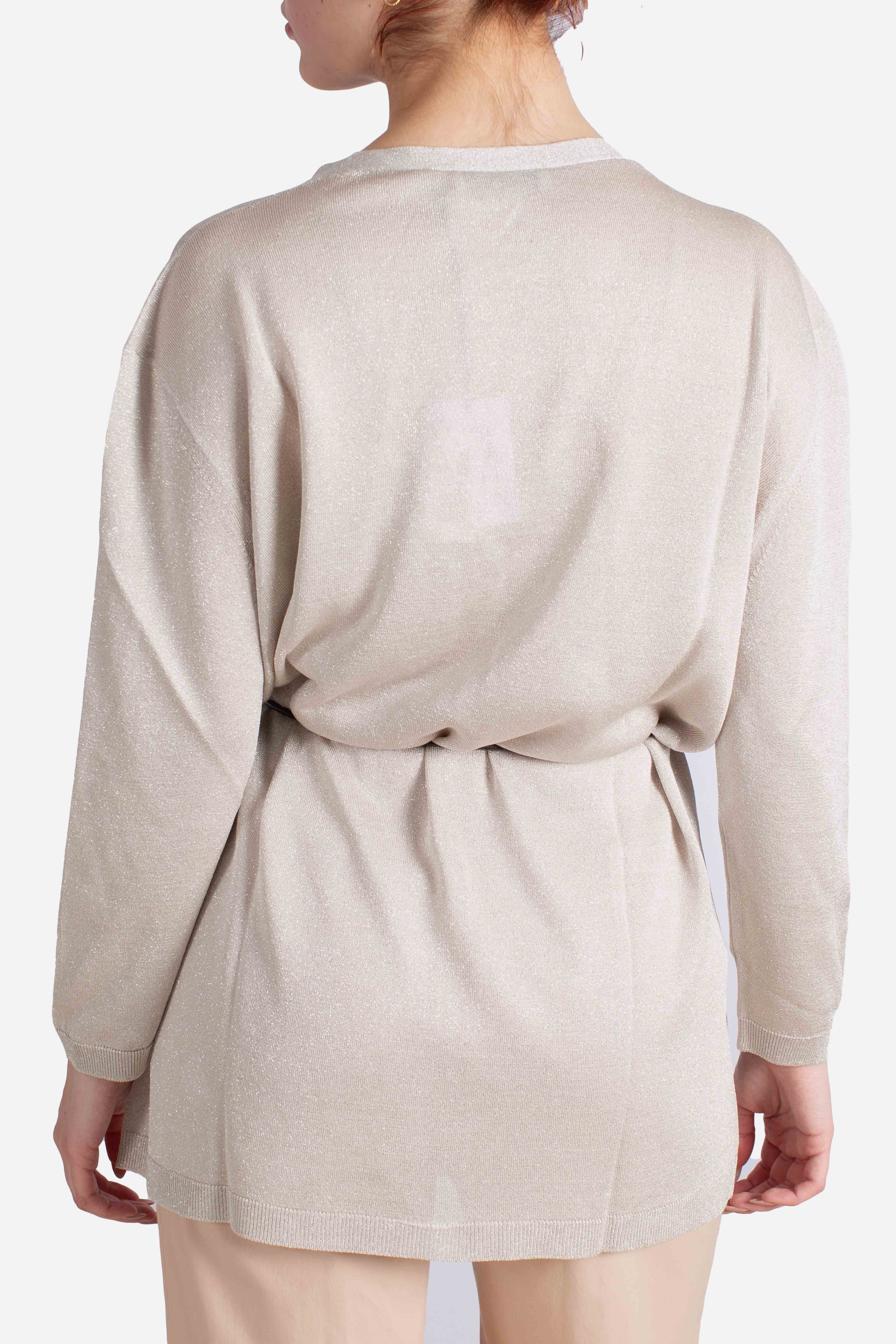 Cardigan Gran Sasso in maglia lurex con cintura oro