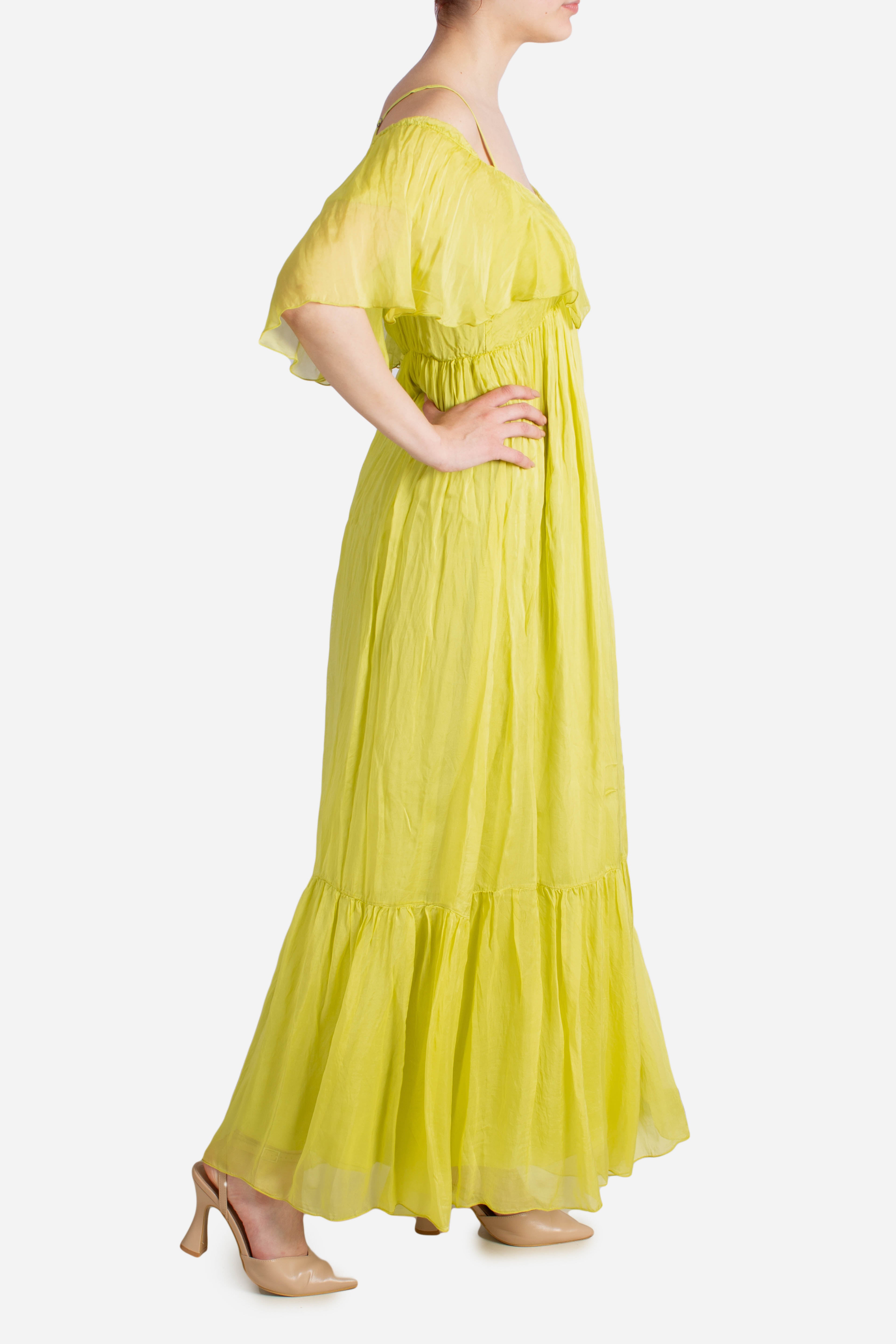 Abito lungo Dixie in viscosa e seta lime