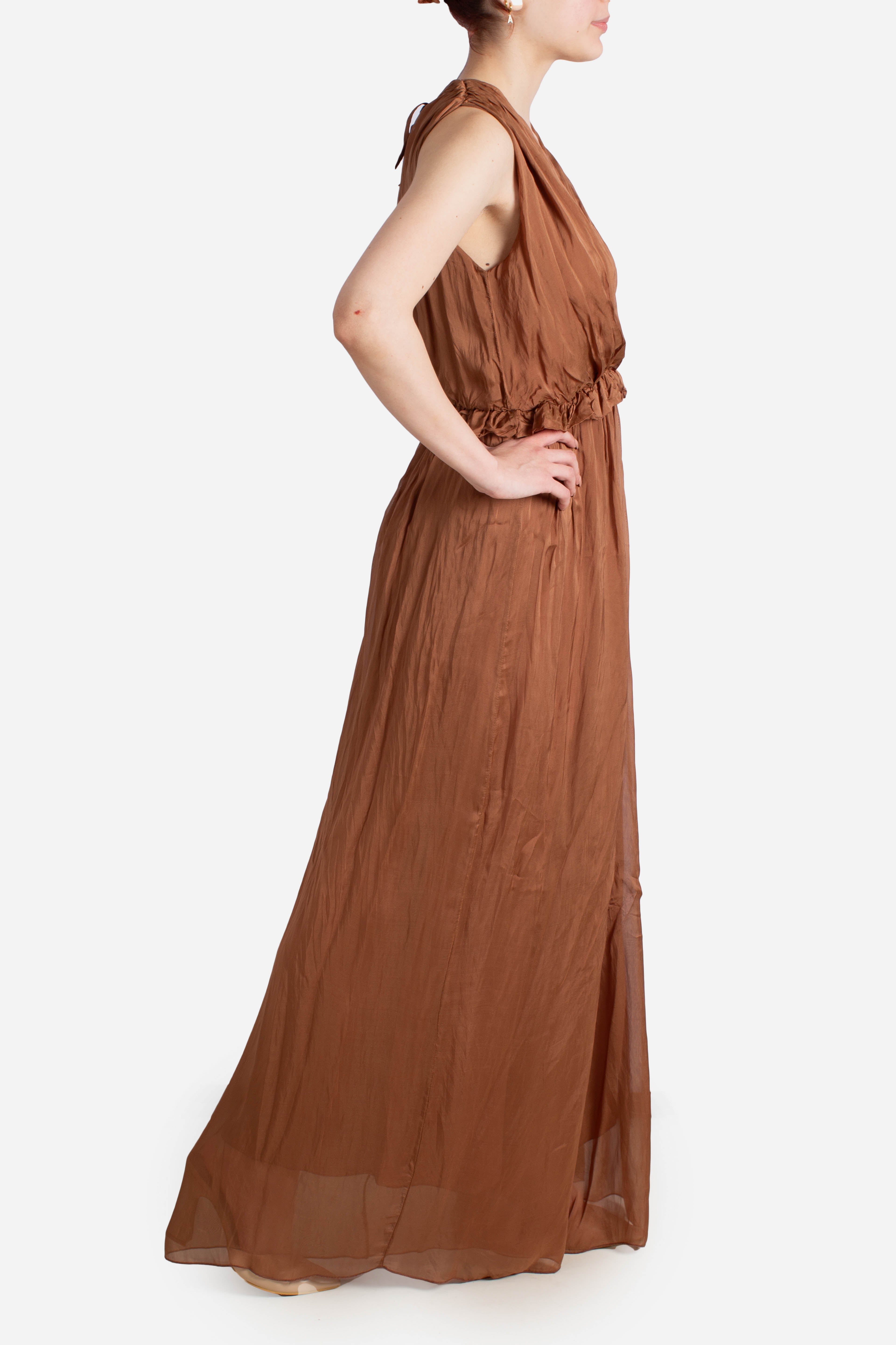 Tuta lunga donna effetto satinato tabacco