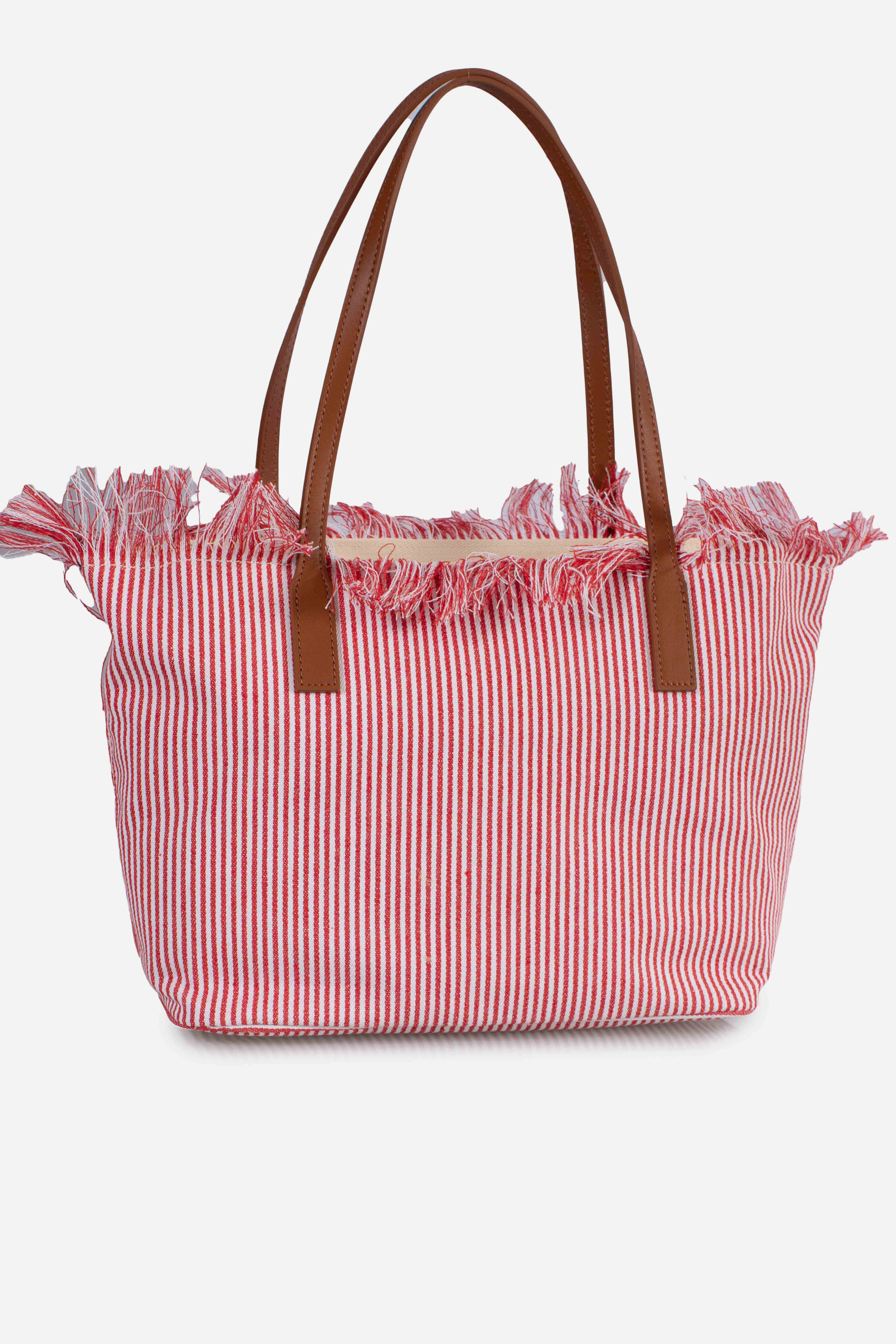 City bag mid fringe micro stripes white red