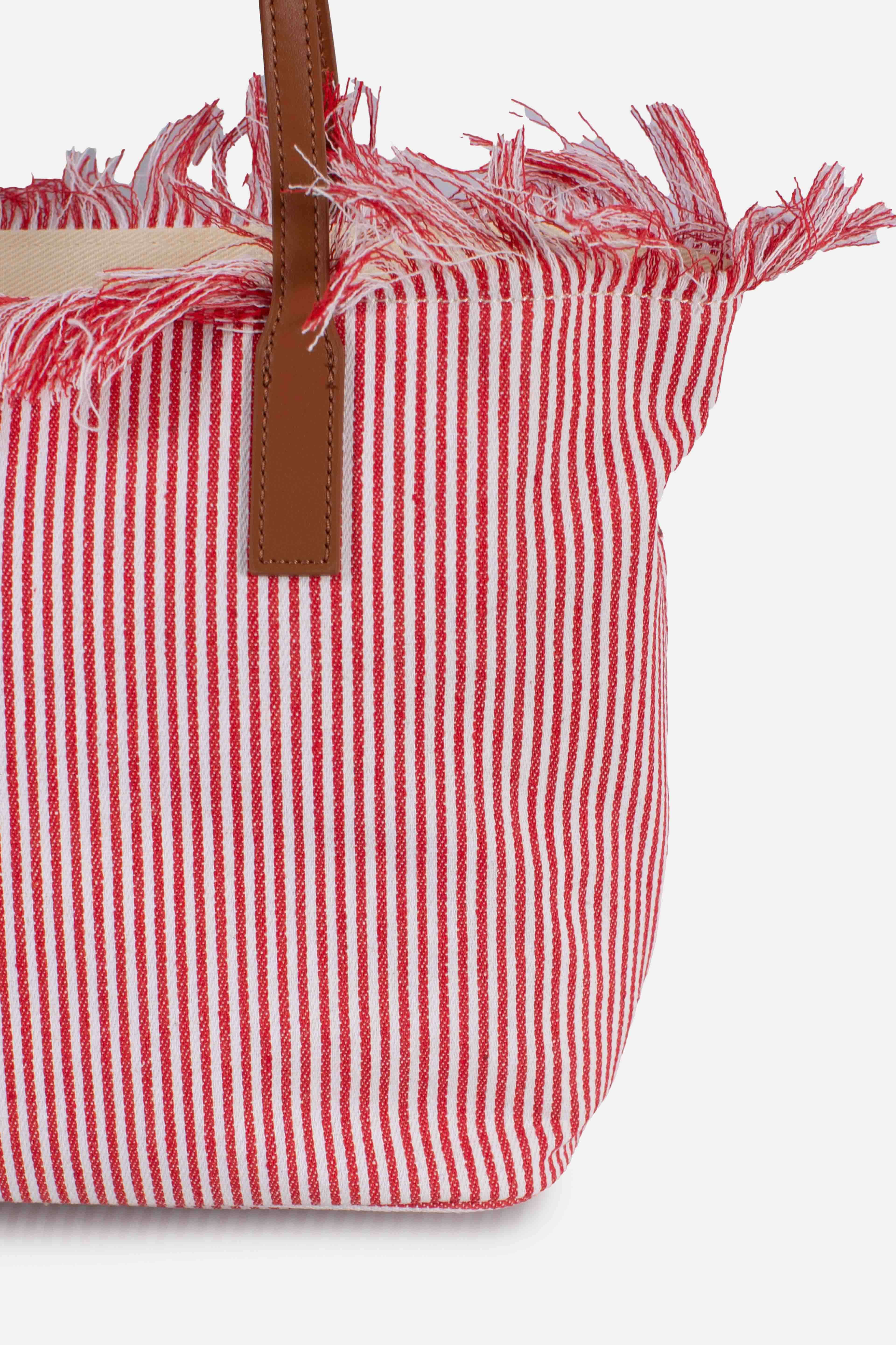 City bag mid fringe micro stripes white red