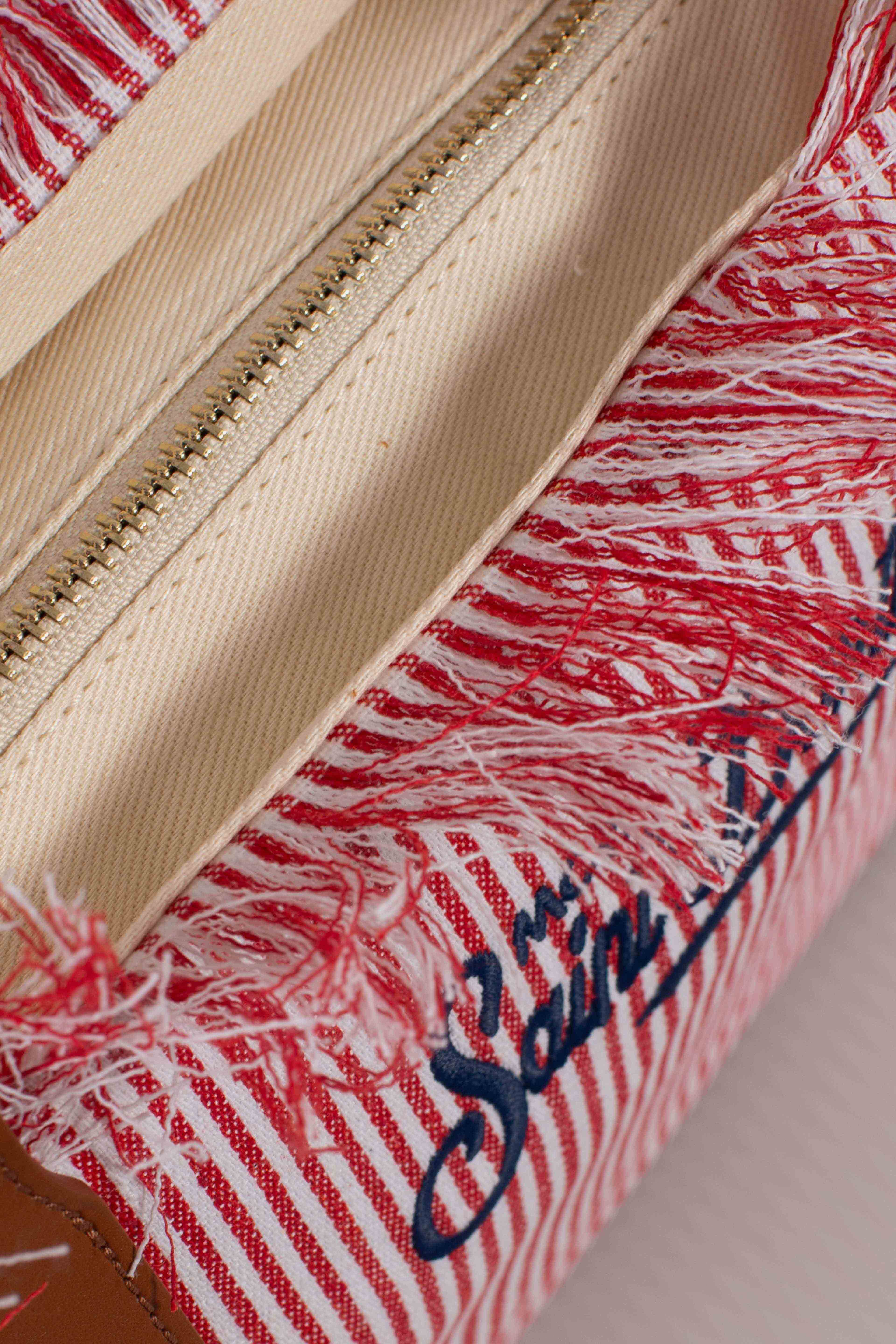 City bag mid fringe micro stripes white red