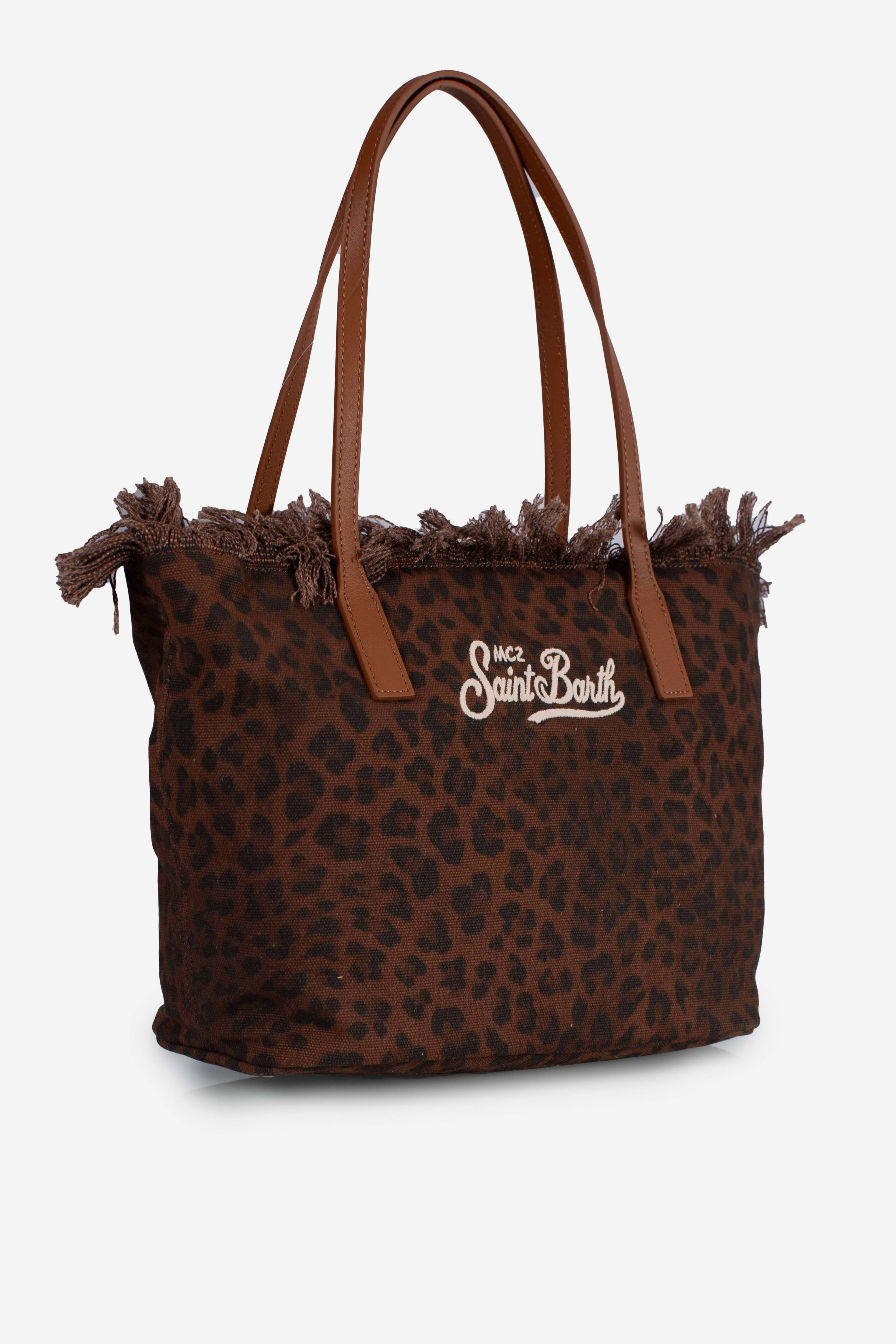 City bag mid fringe shoulder bag canvas dark leopard