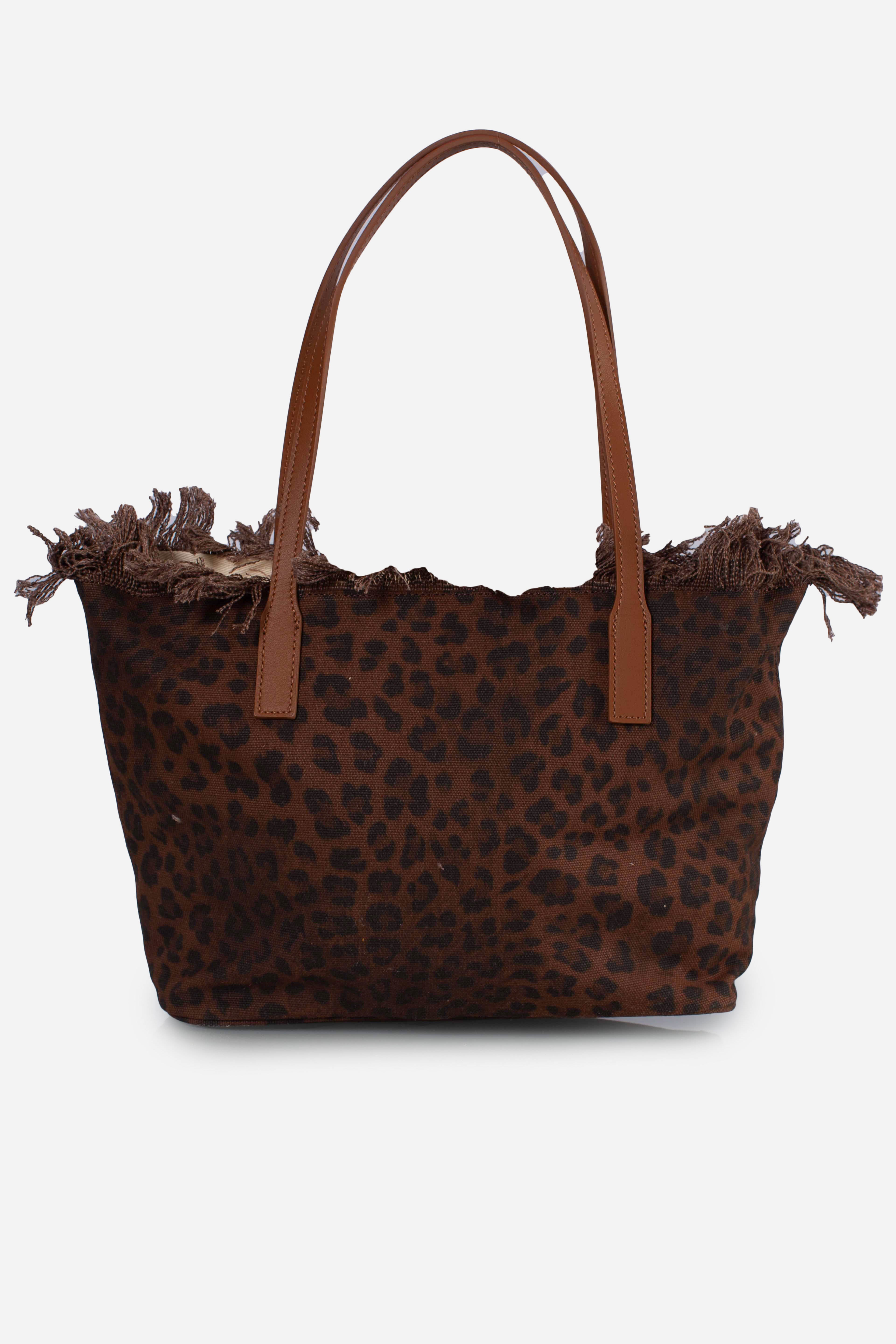 City bag mid fringe shoulder bag canvas dark leopard