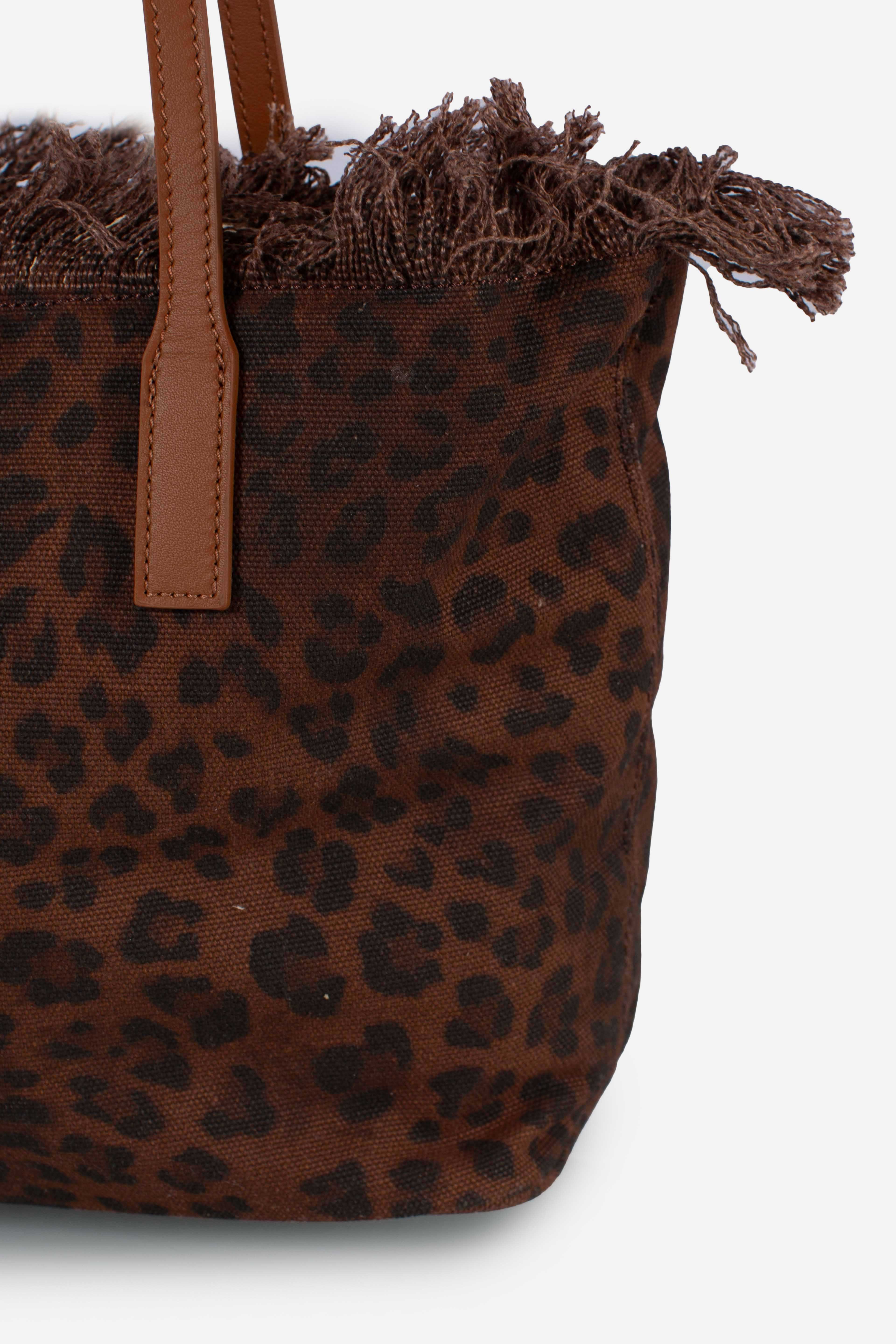 City bag mid fringe shoulder bag canvas dark leopard
