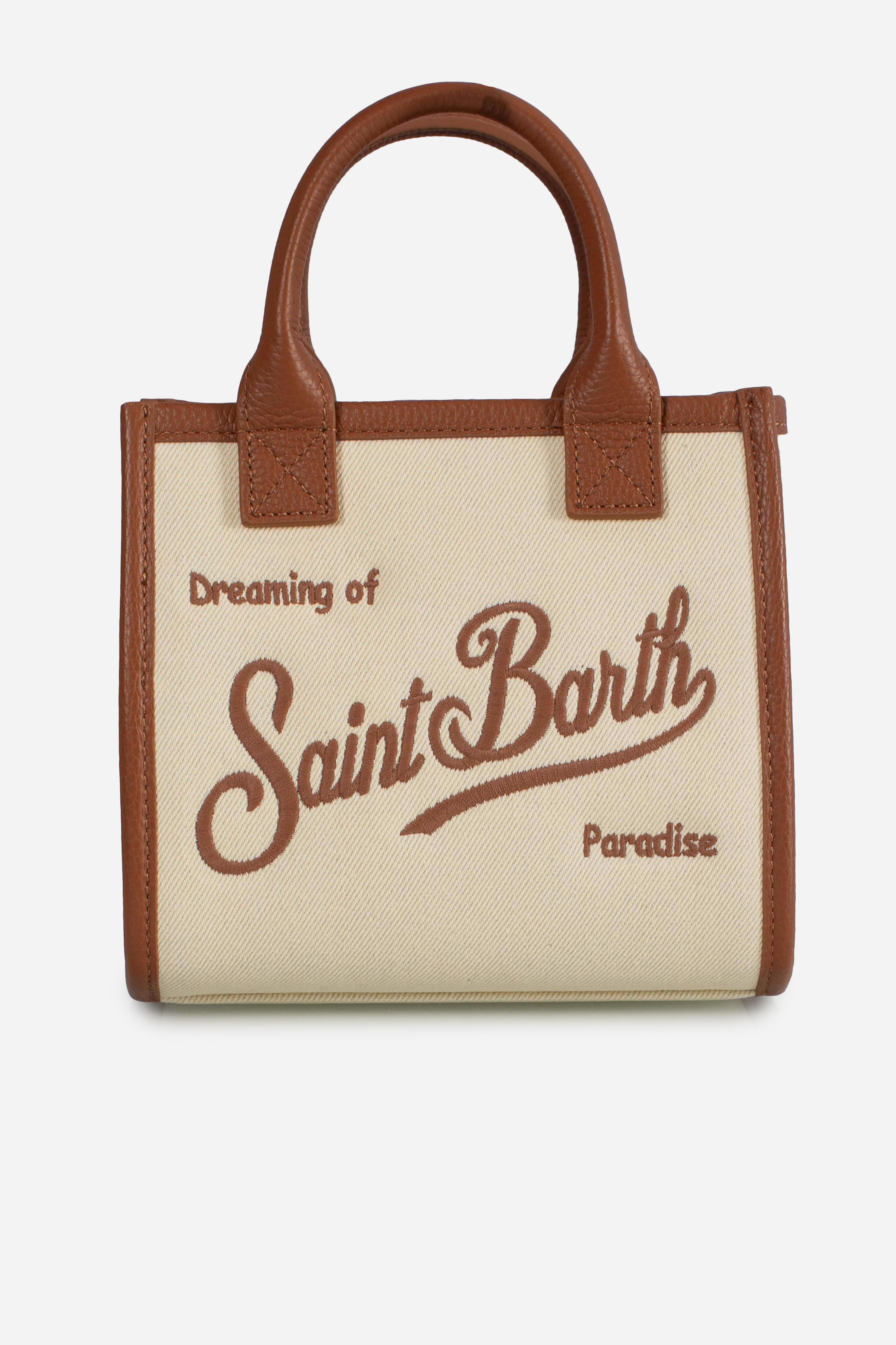 Vanity bag mini canvas grain leather beige