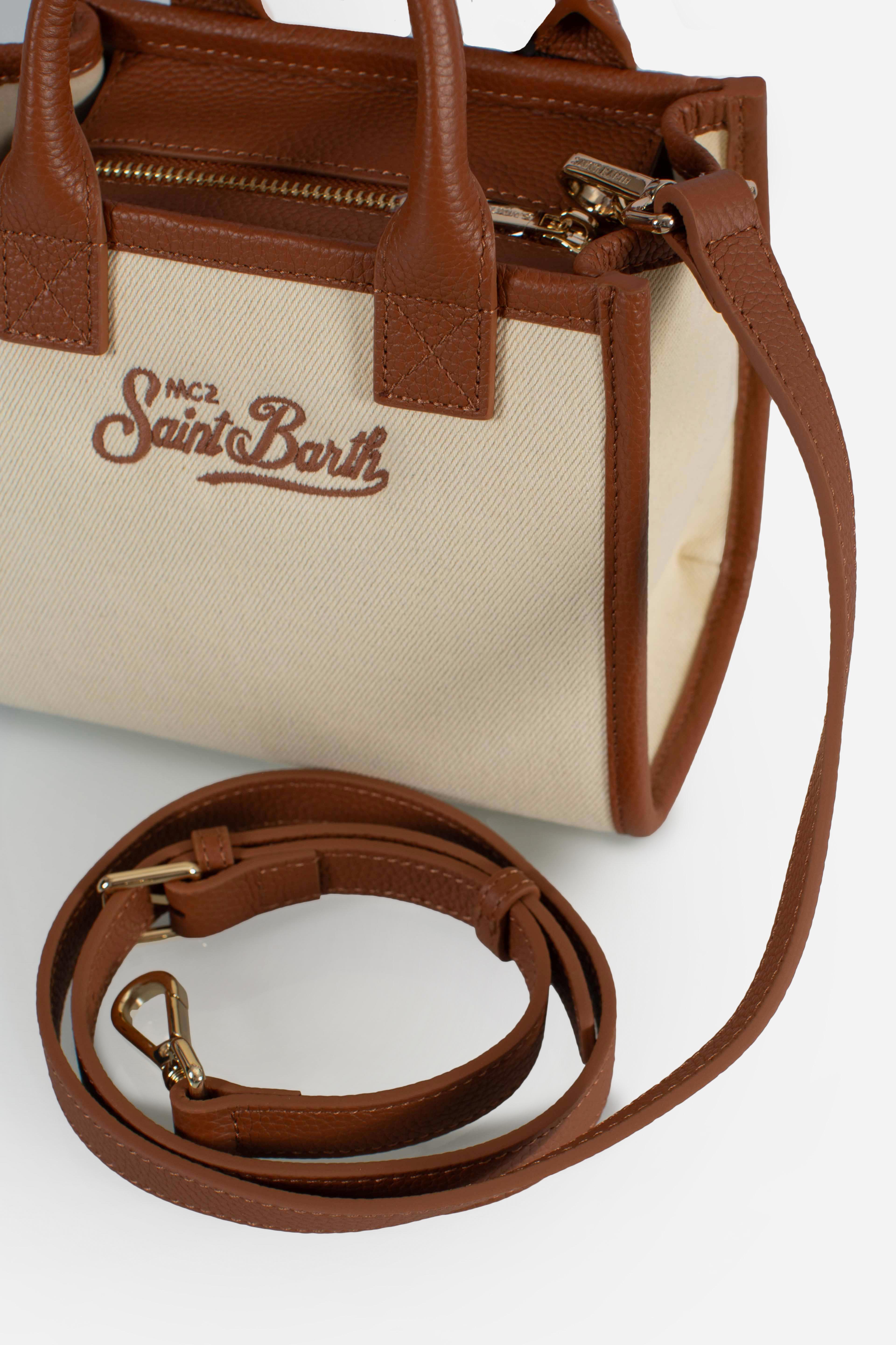 Vanity bag mini canvas grain leather beige