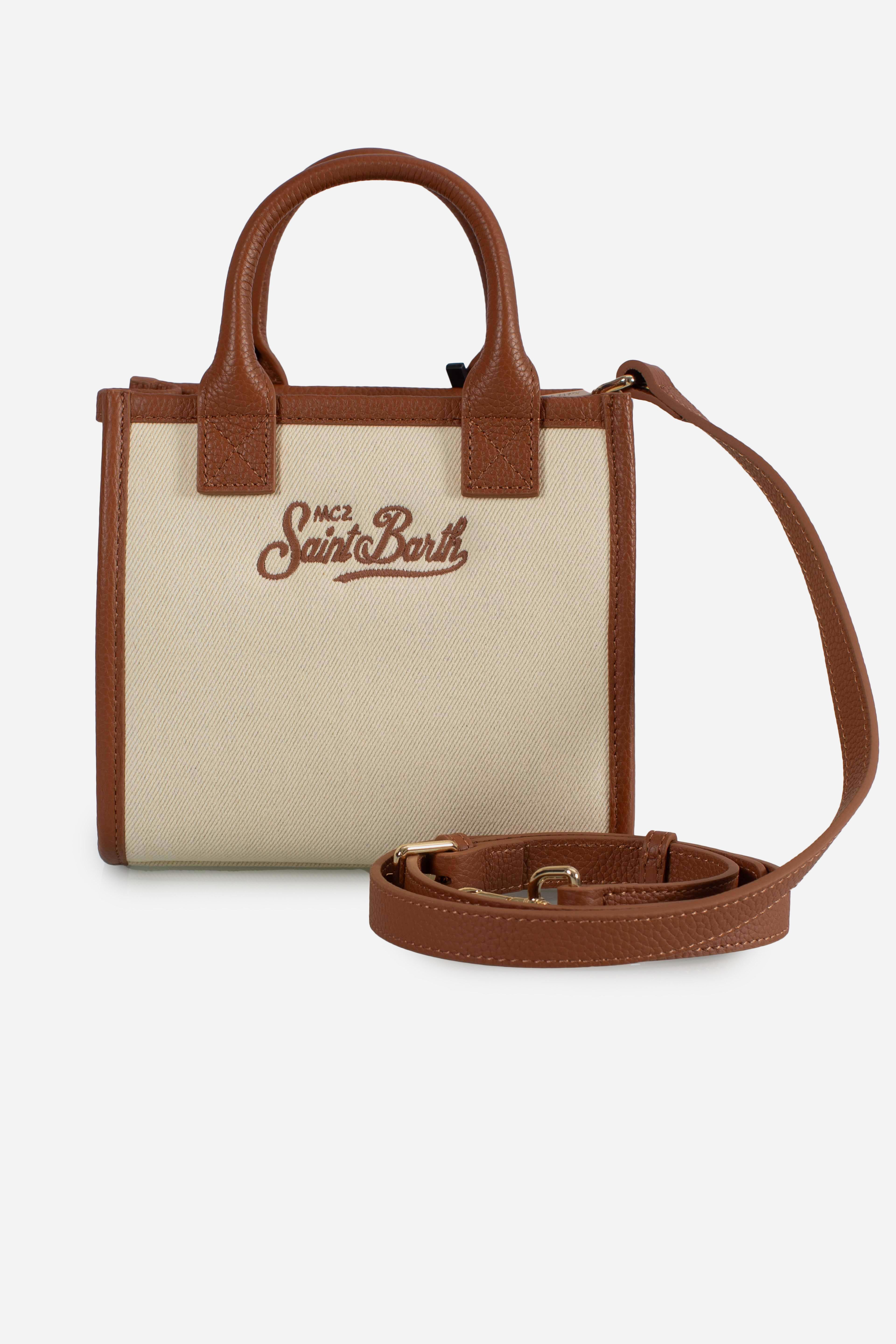 Vanity bag mini canvas grain leather beige