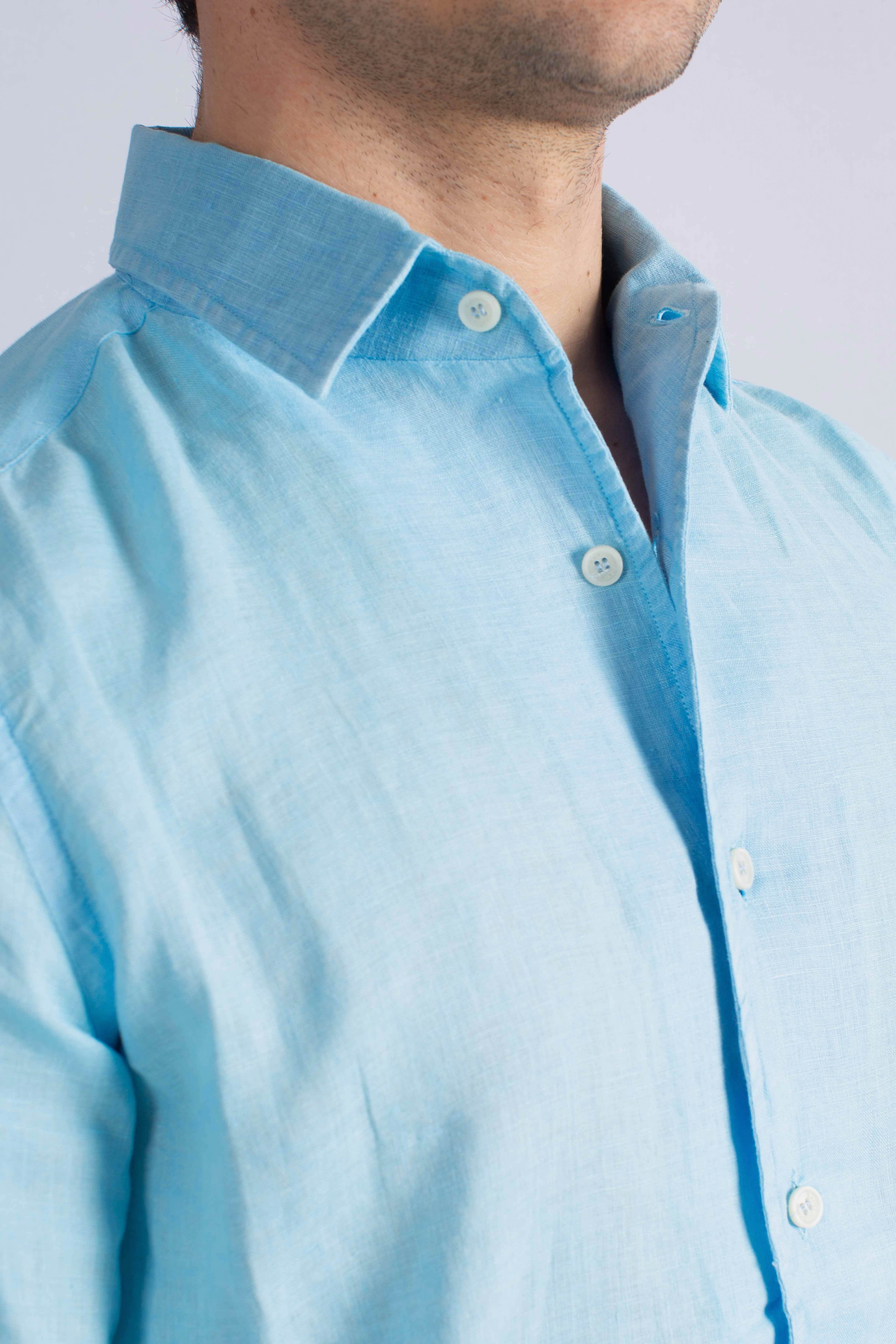 Camicia Raphael in lino vintage light blue