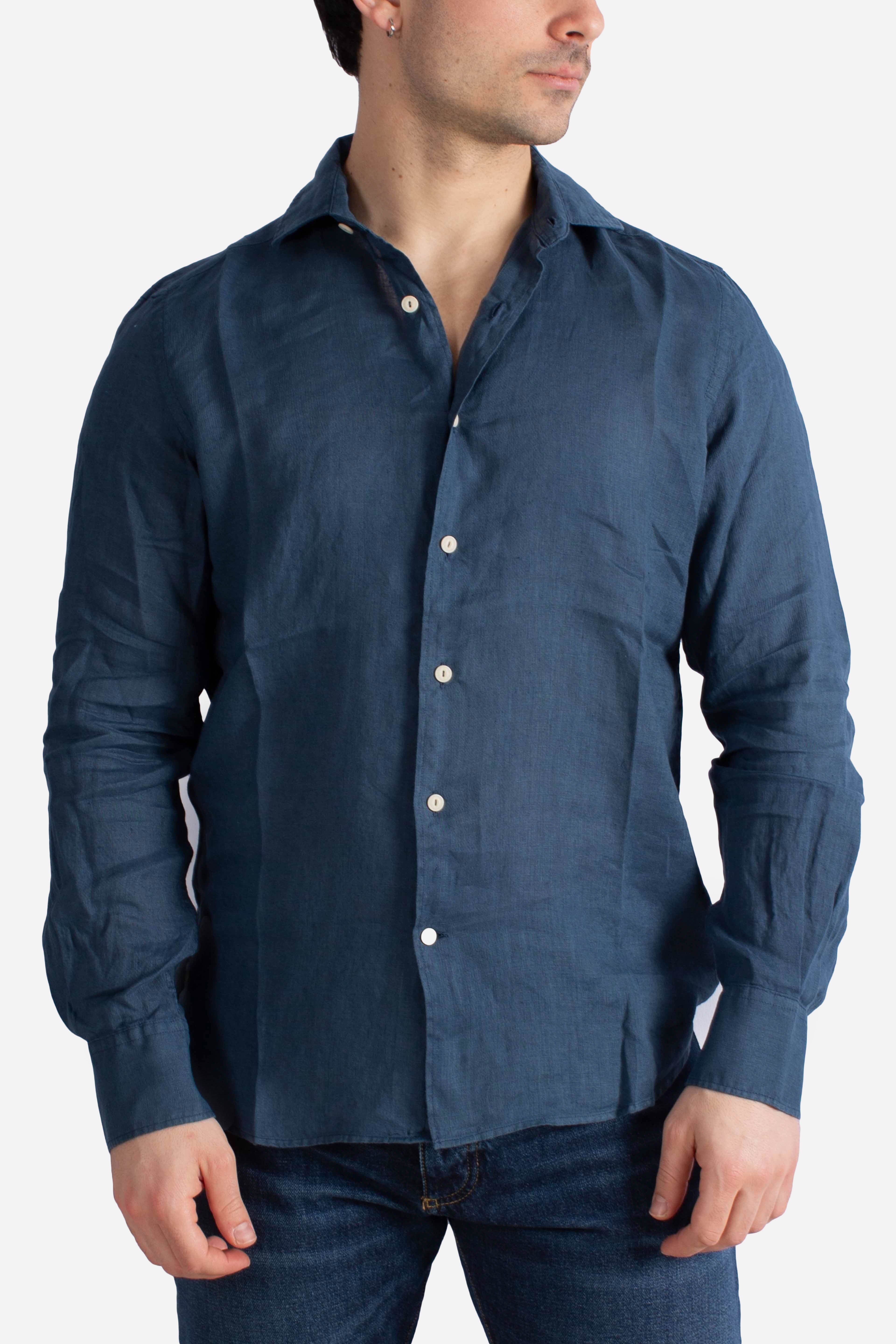 Camicia Pamplona in lino blue navy