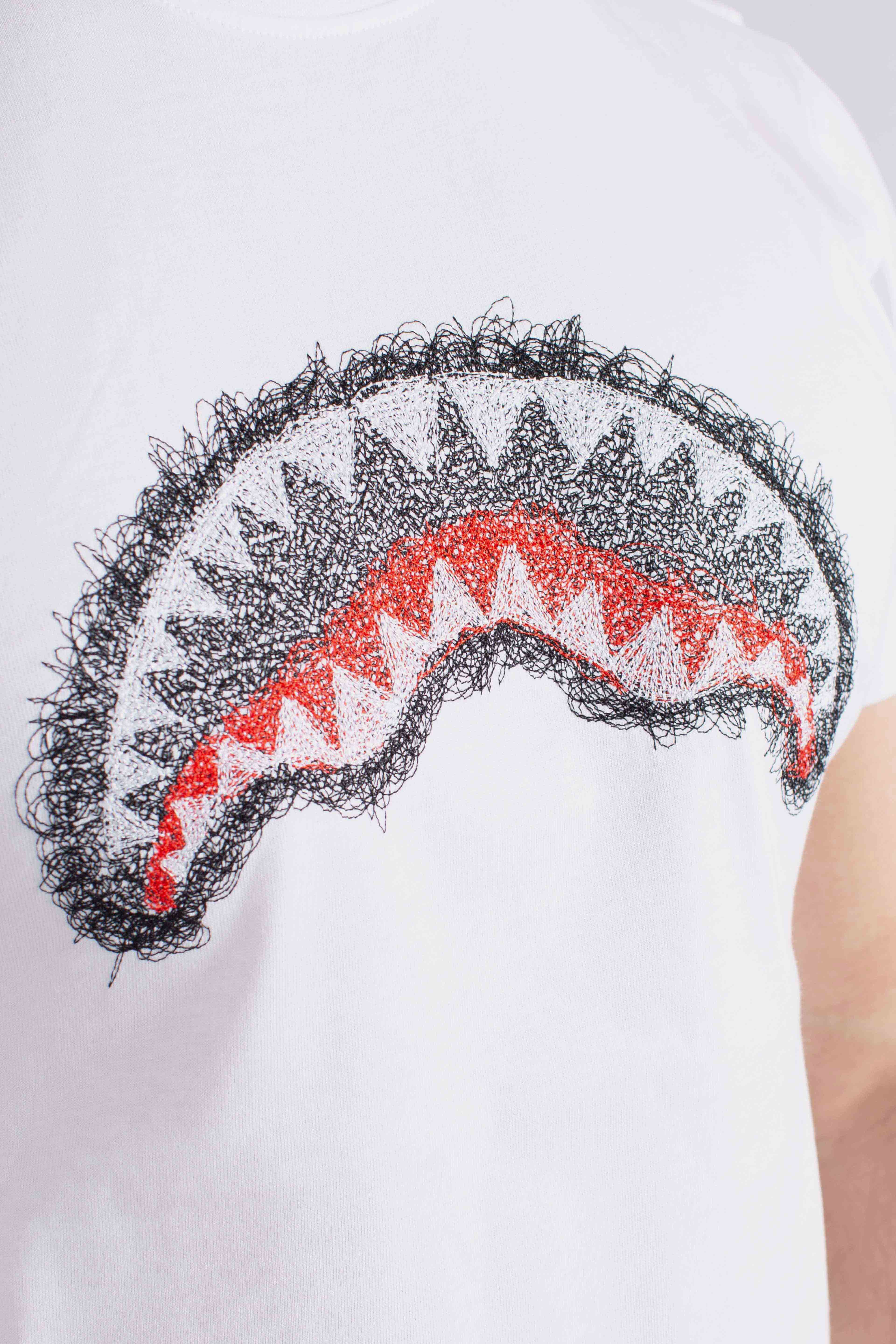 T-shirt scribble embroidery shark reg white