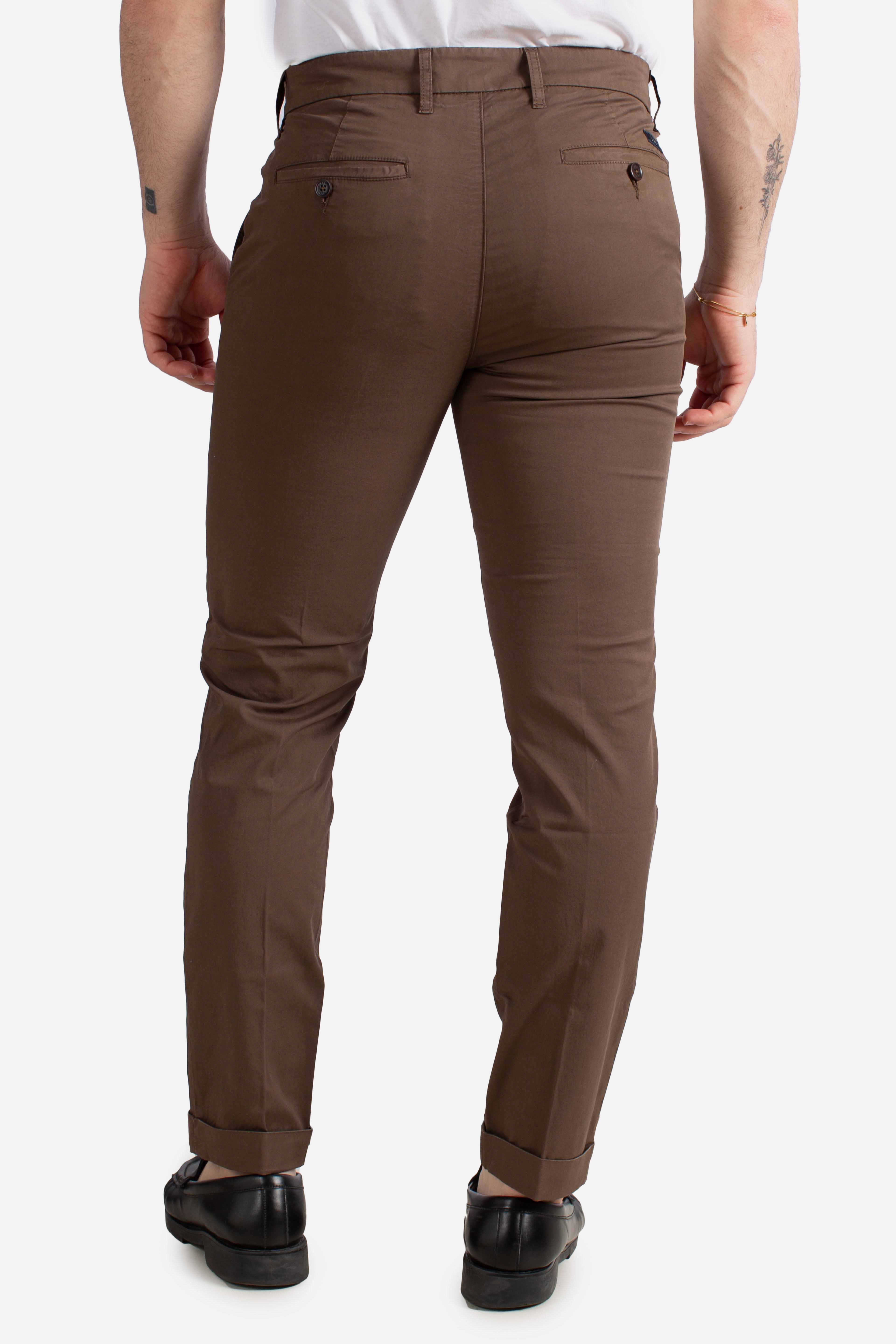 Pantaloni Slim Fit in Gabardine Stretch moro