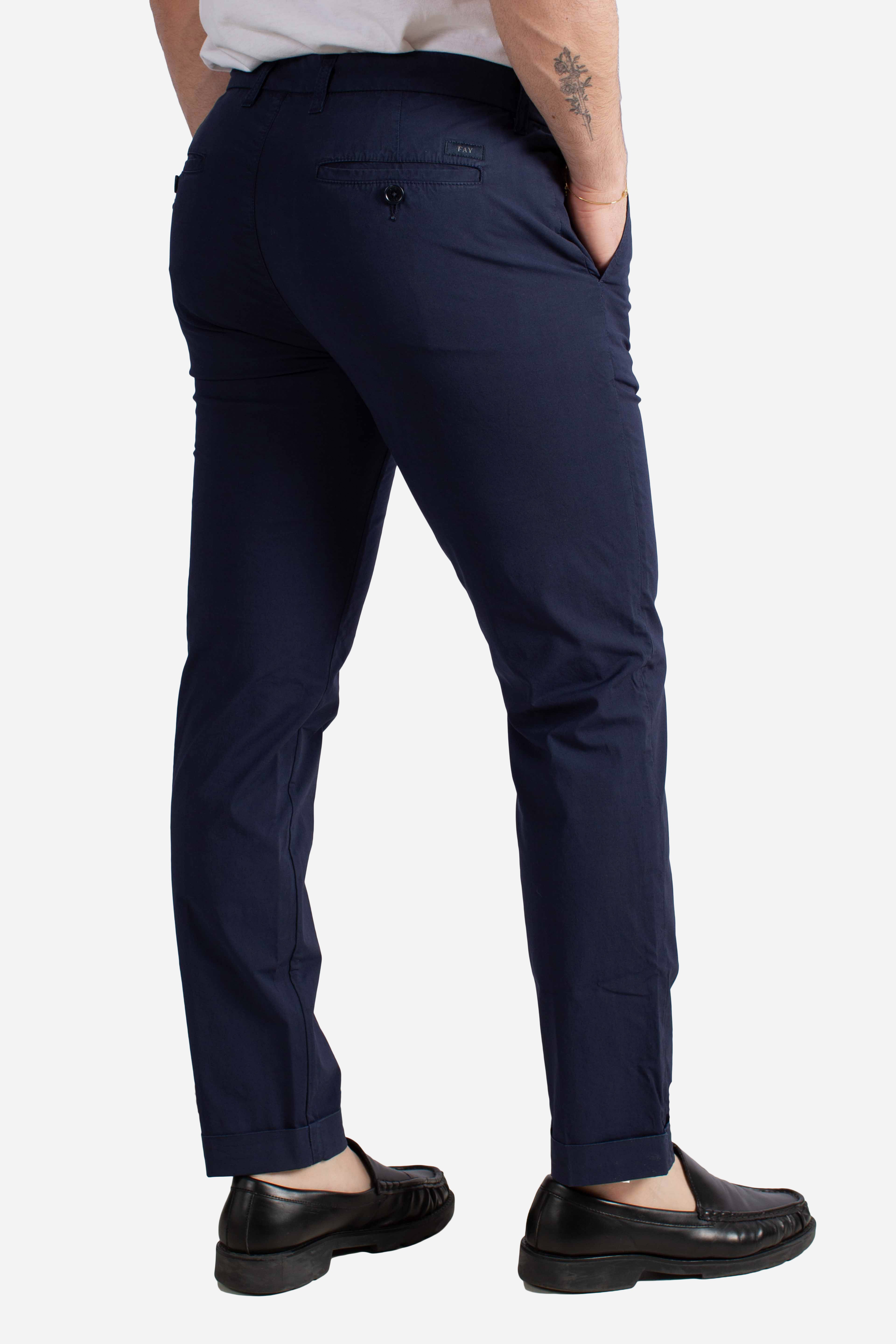 Pantaloni Slim Fit in Cotone Stretch blu navy