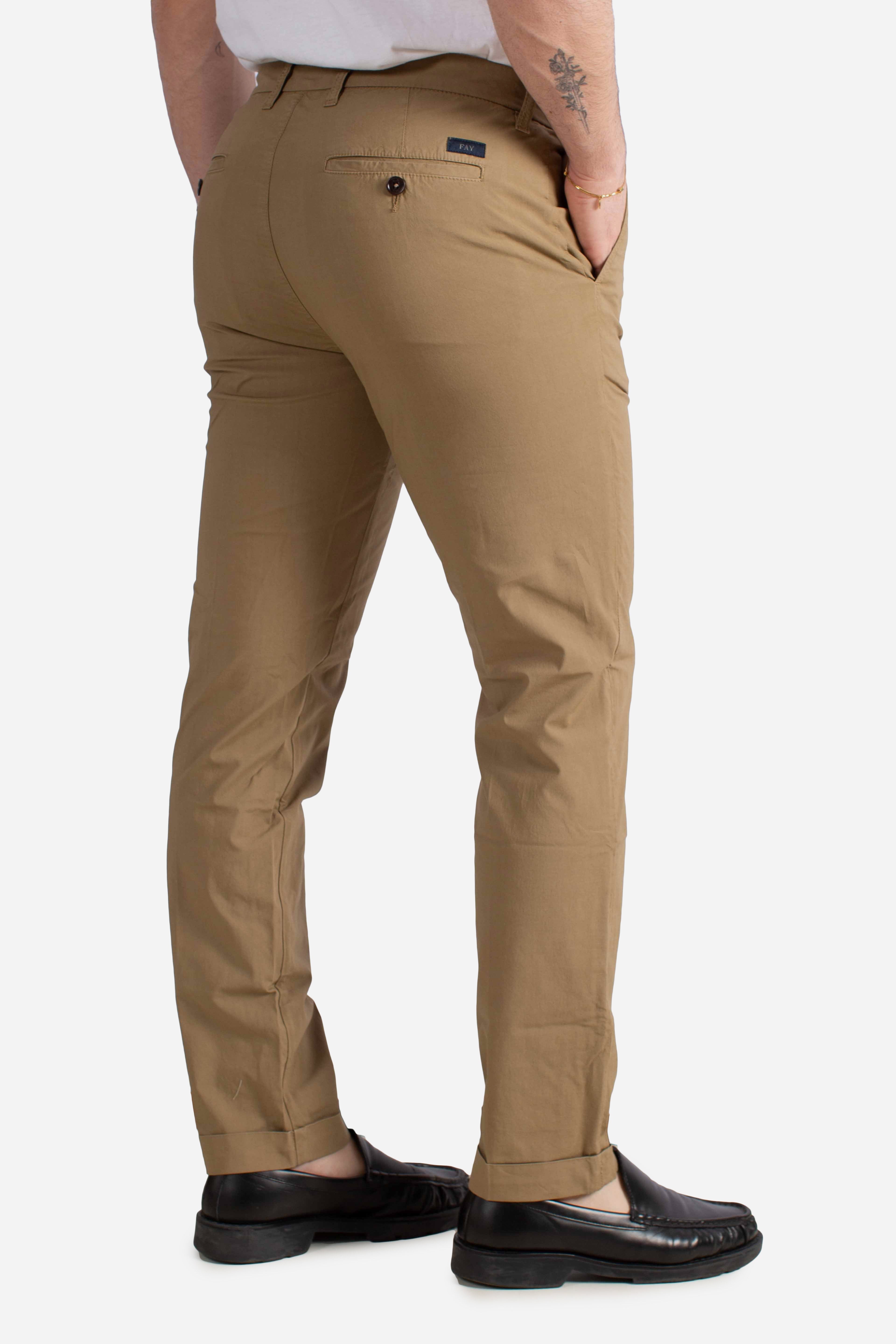 Pantaloni Slim Fit in Cotone Stretch tabacco