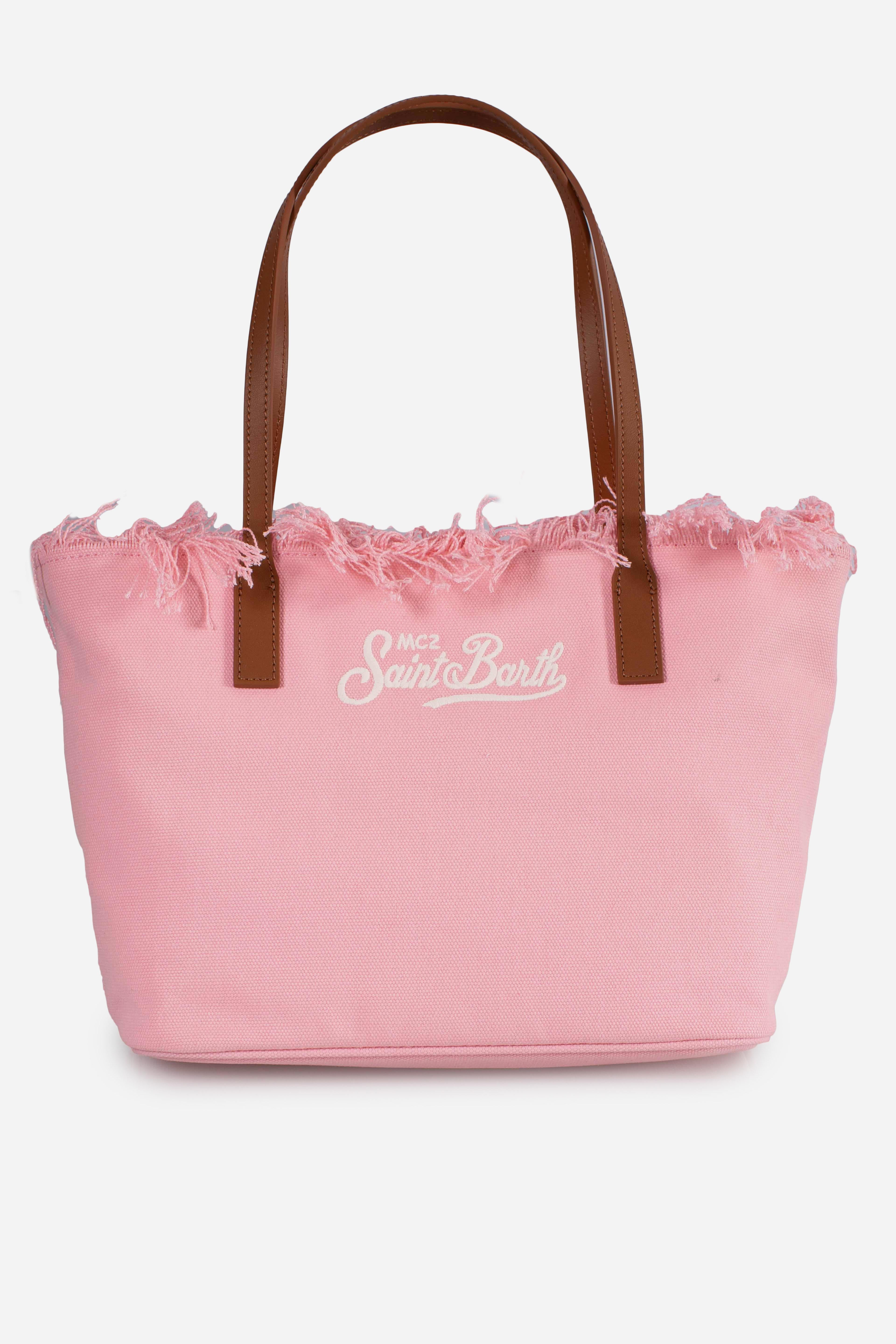 City bag mid fringe con logo Saint Barth ricamato pink