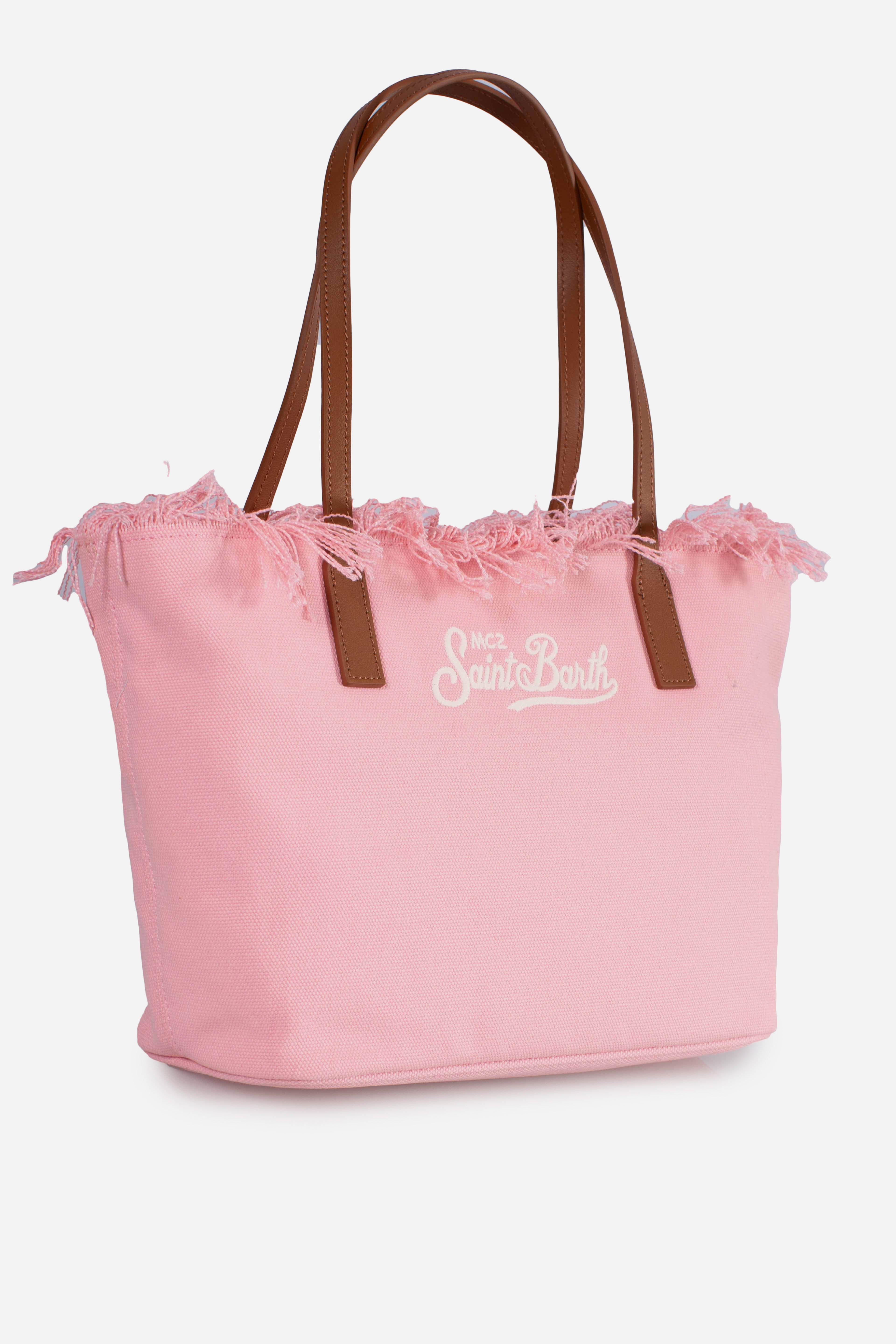 City bag mid fringe con logo Saint Barth ricamato pink