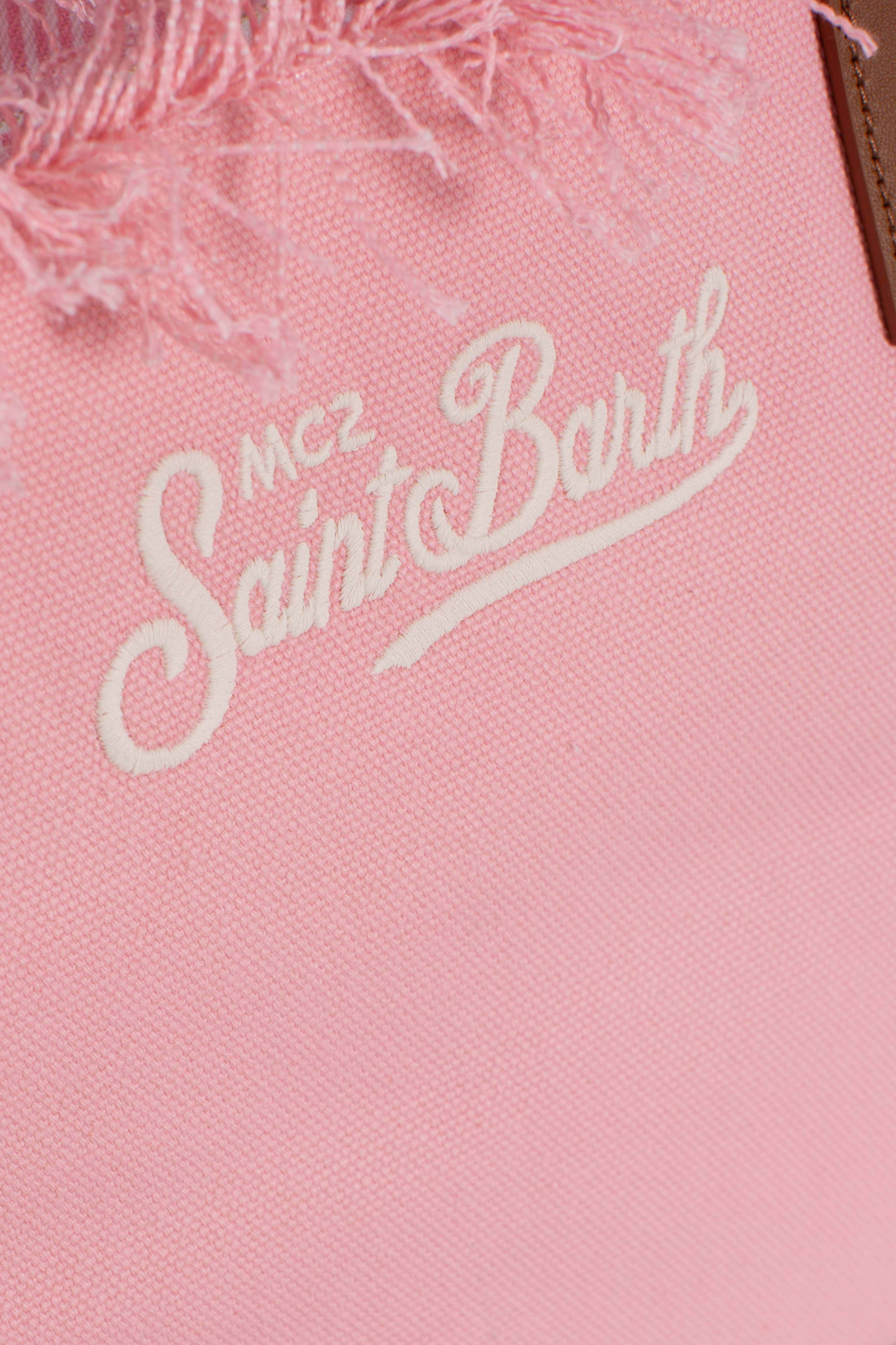 City bag mid fringe con logo Saint Barth ricamato pink