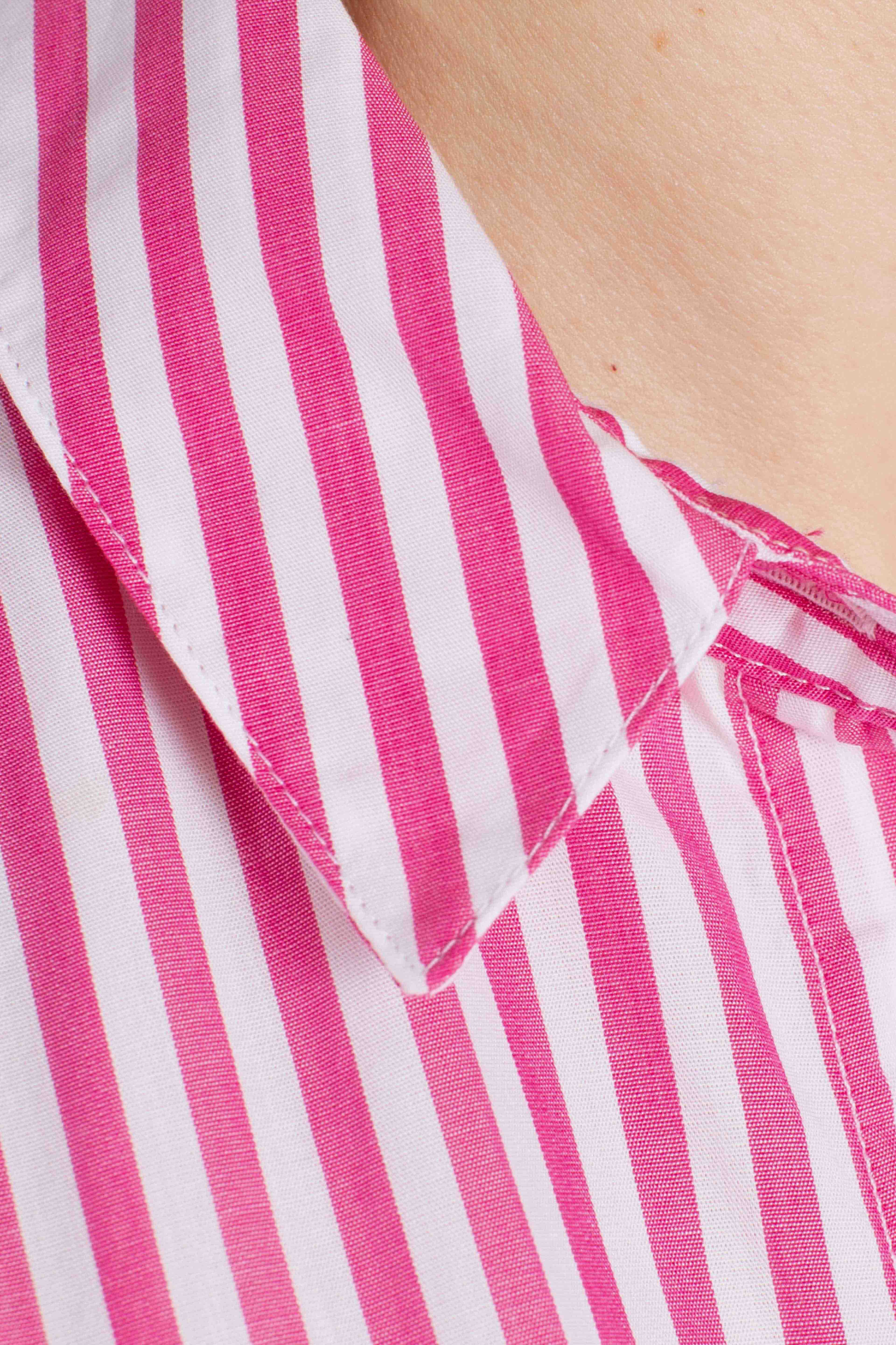 Camicia Brigitte in cotone a righe bianco fucsia con ricamo Sport Club